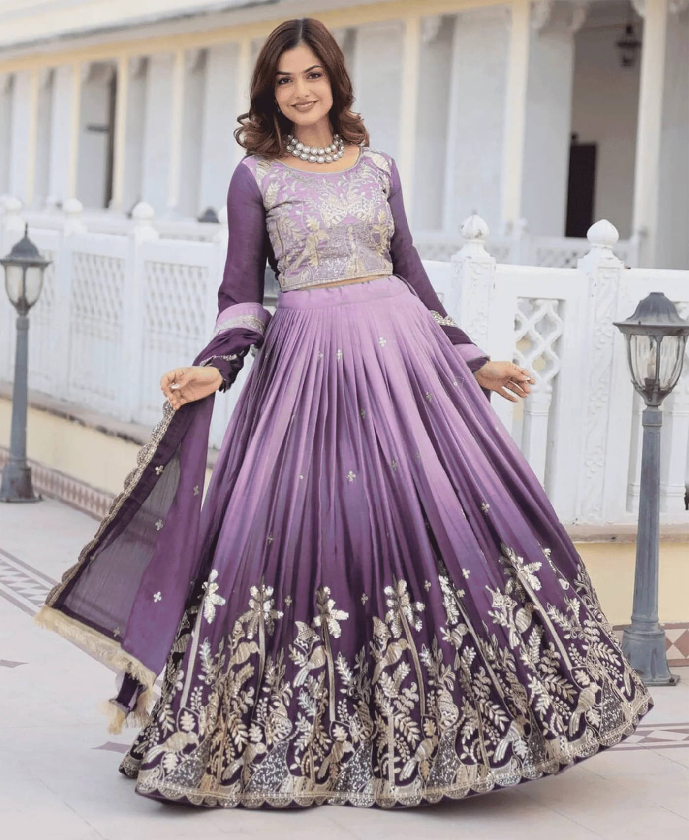 Trijal Fab Purple Chiffon Circular Semi Stitched Lehenga Single Trijal Fab Purple Chiffon Circular Semi Stitched Lehenga Single