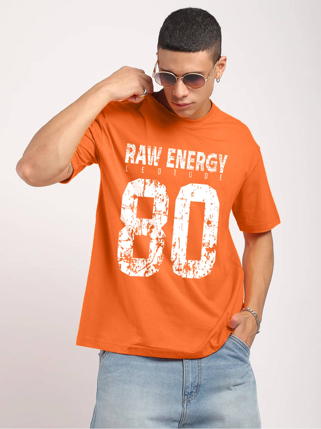     			Trond Men Cotton Blend Oversized Fit Printed T-Shirt ( Orange )