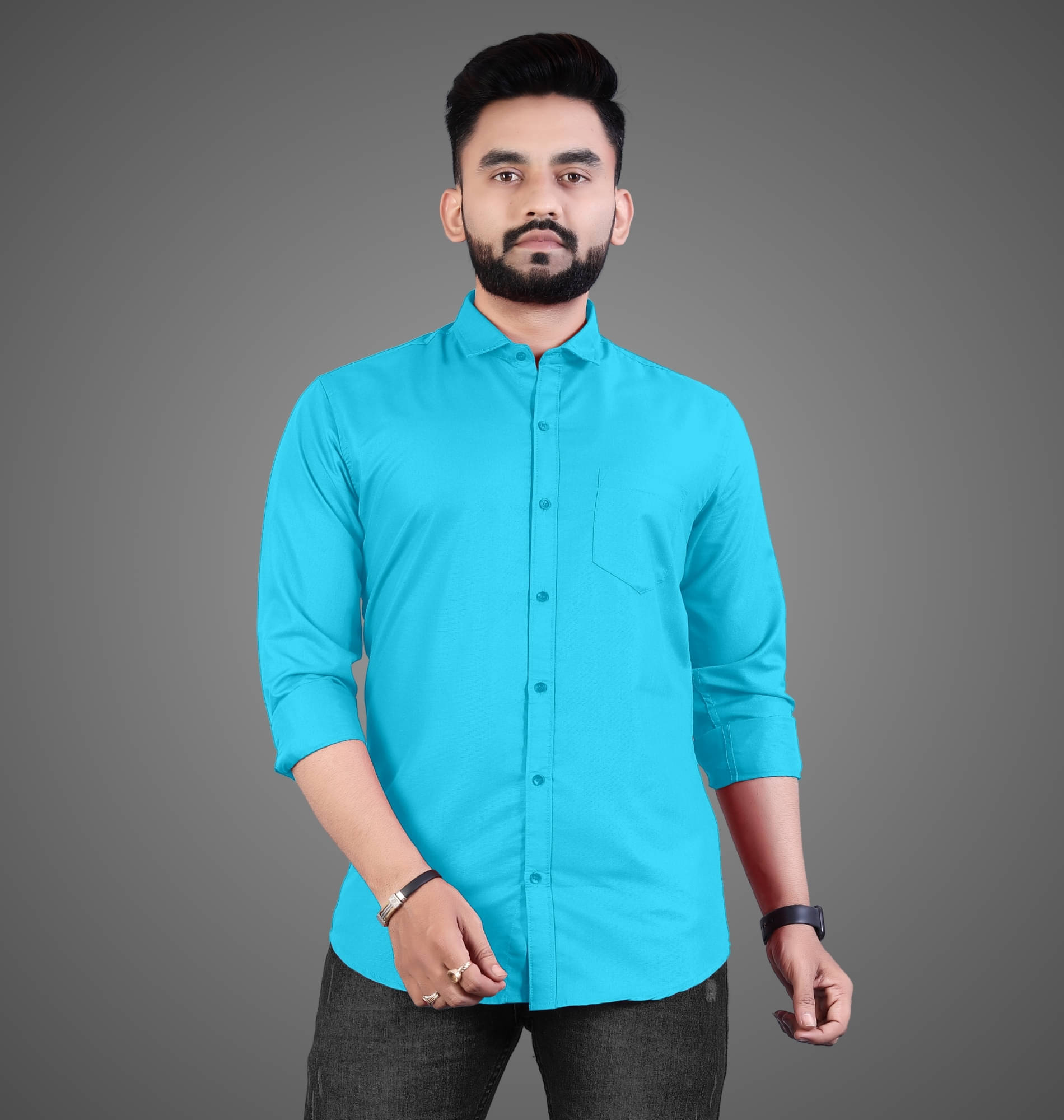 VELVIZHI Cotton Blend Regular Fit Solids Full Sleeves Men's Casual Shirt - Aqua Blue ( Pack of 1 ) VELVIZHI Cotton Blend Regular Fit Solids Full Sleeves Men's Casual Shirt - Aqua Blue ( Pack of 1 )