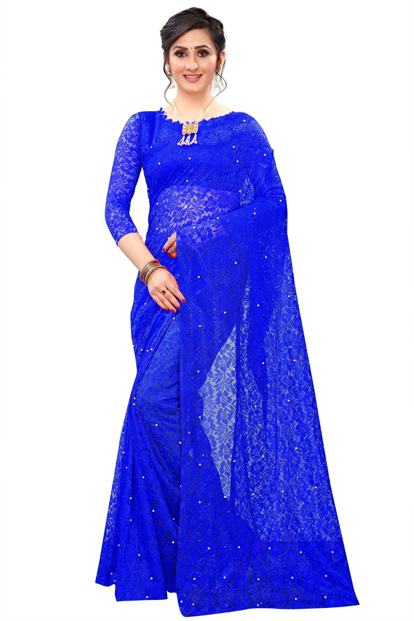 VISHODHA Net Embroidered Saree With Stitched Blouse ( Blue ) VISHODHA Net Embroidered Saree With Stitched Blouse ( Blue )