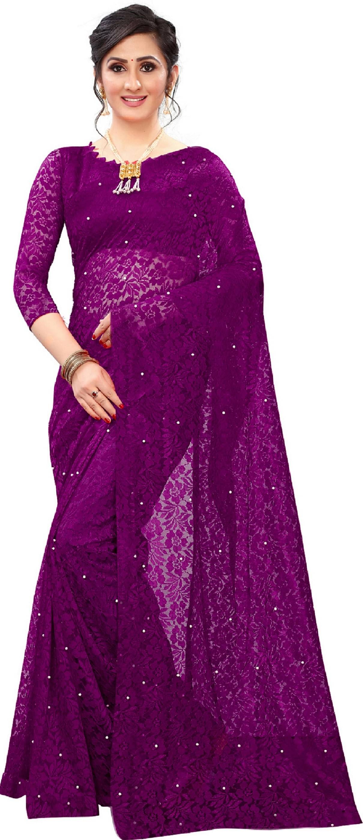 VISHODHA Net Embroidered Saree With Stitched Blouse ( Wine ) VISHODHA Net Embroidered Saree With Stitched Blouse ( Wine )