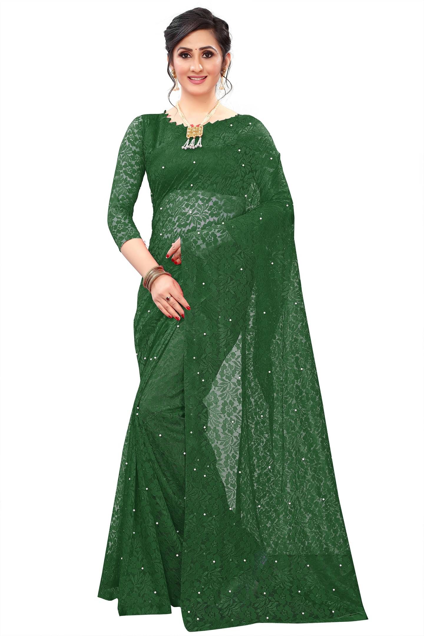 VISHODHA Net Embroidered Saree With Stitched Blouse ( Green ) VISHODHA Net Embroidered Saree With Stitched Blouse ( Green )