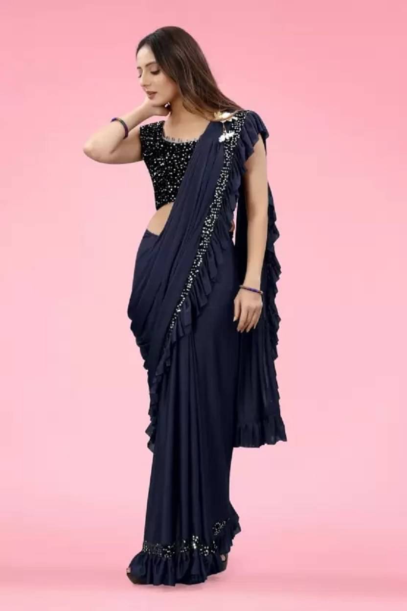 VISHODHA Polyester Embroidered Saree With Stitched Blouse ( Blue ) VISHODHA Polyester Embroidered Saree With Stitched Blouse ( Blue )