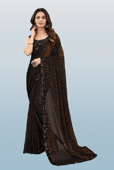     			VISHODHA Polyester Printed Saree With Stitched Blouse ( Brown )