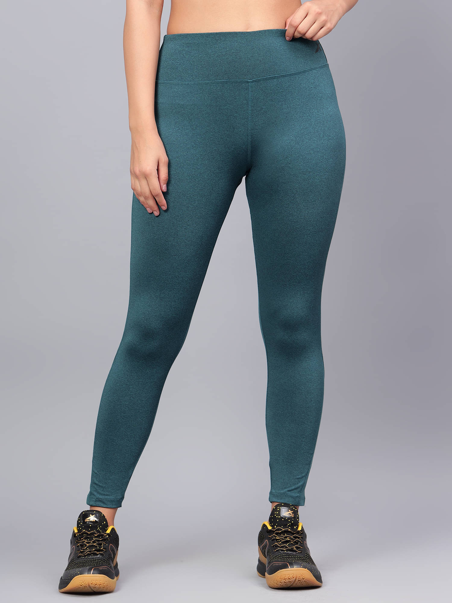     			Vector X Green Polyester Lycra Solid Tights - Single