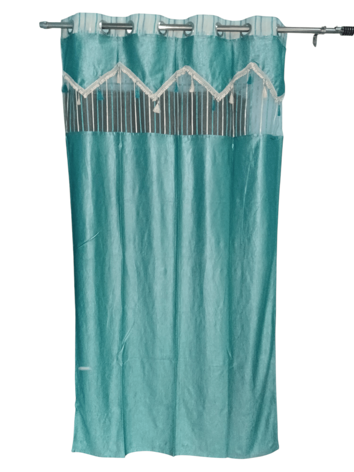     			YKNIP Geometric Transparent Eyelet Curtain 7 ft ( Pack of 1 ) - Aqua