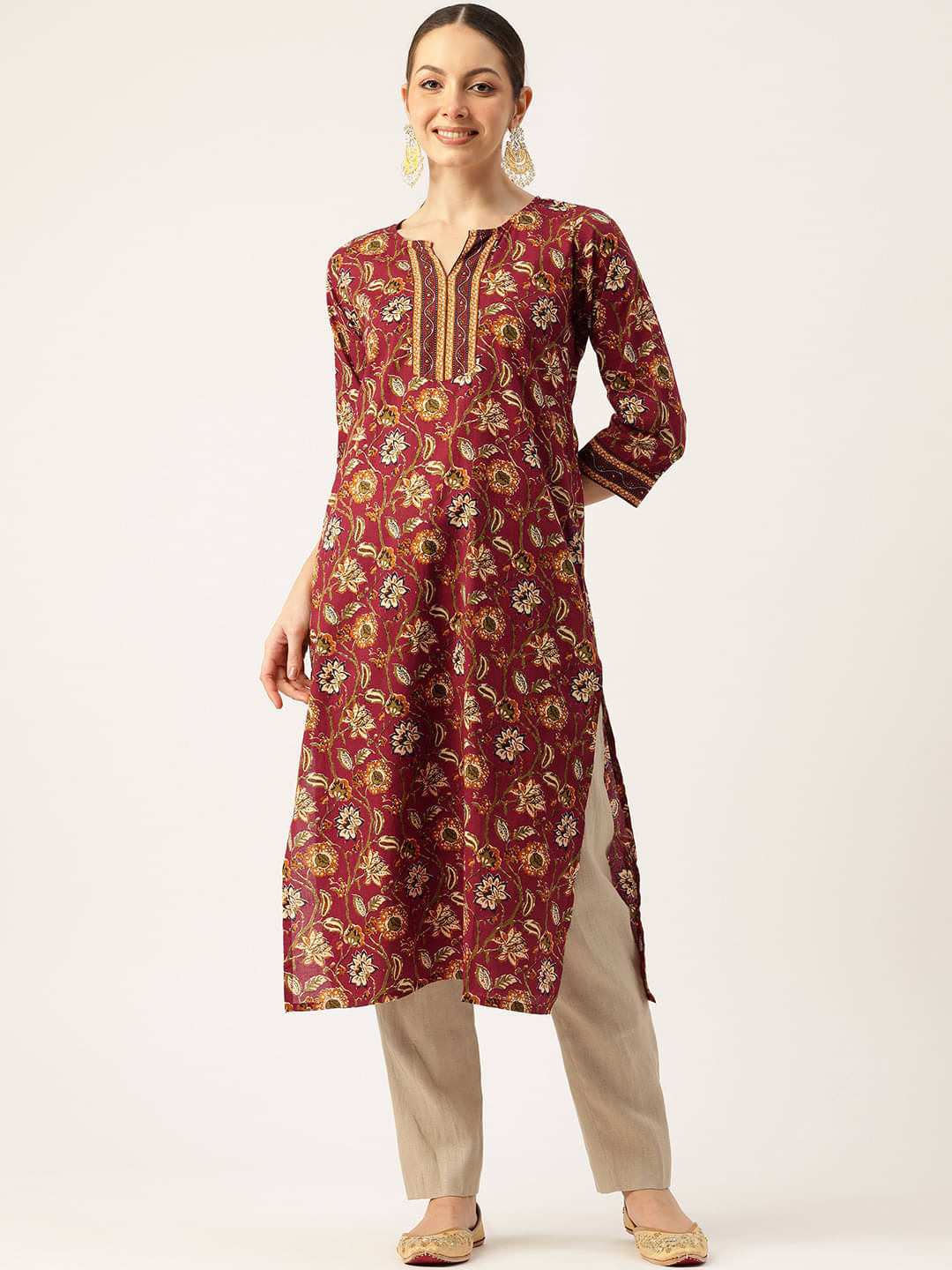     			feranoid Women 100% Cotton Printed Straight Kurti ( Red )