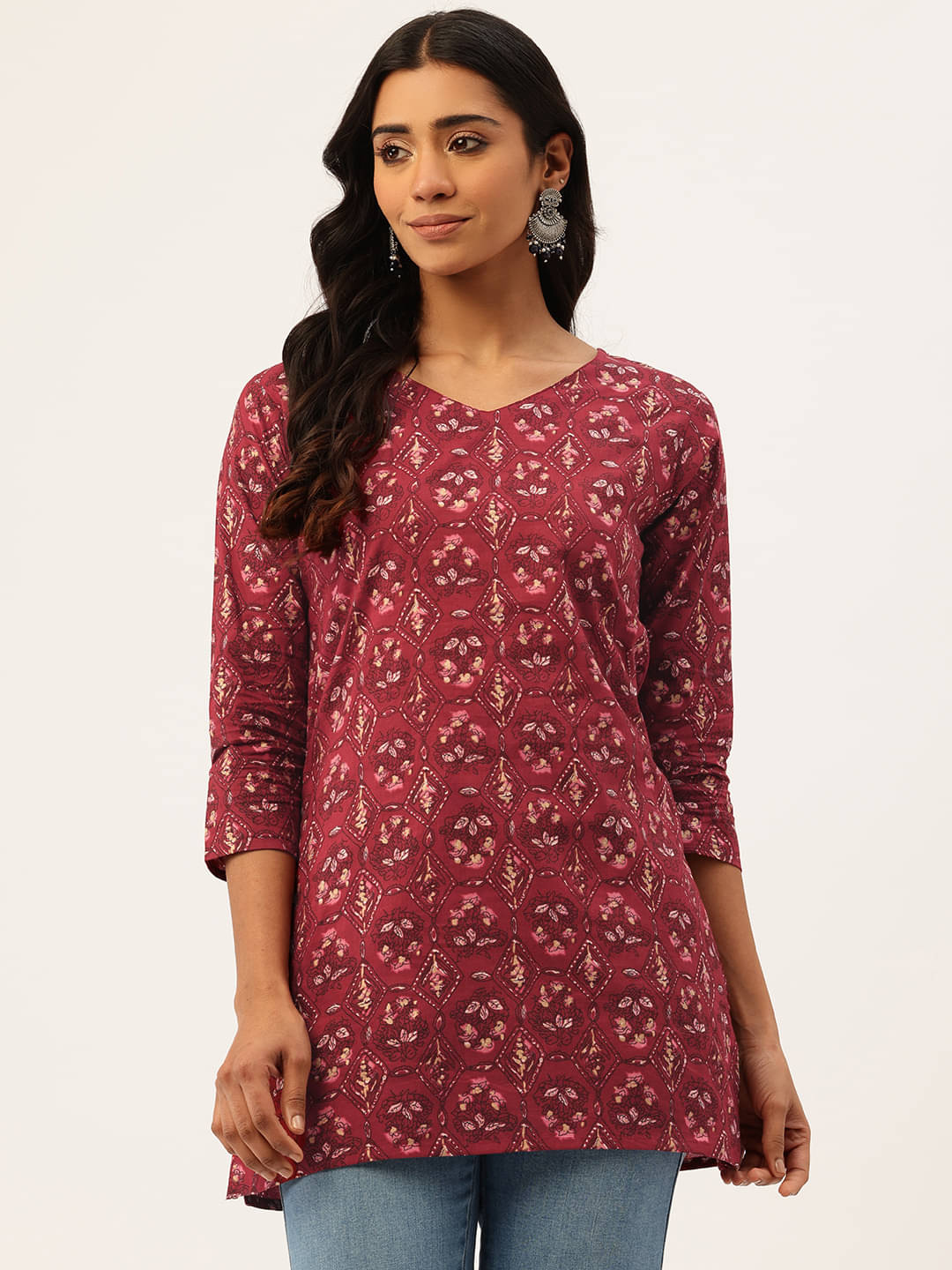     			feranoid Women Cotton Printed Straight Kurti ( Red )
