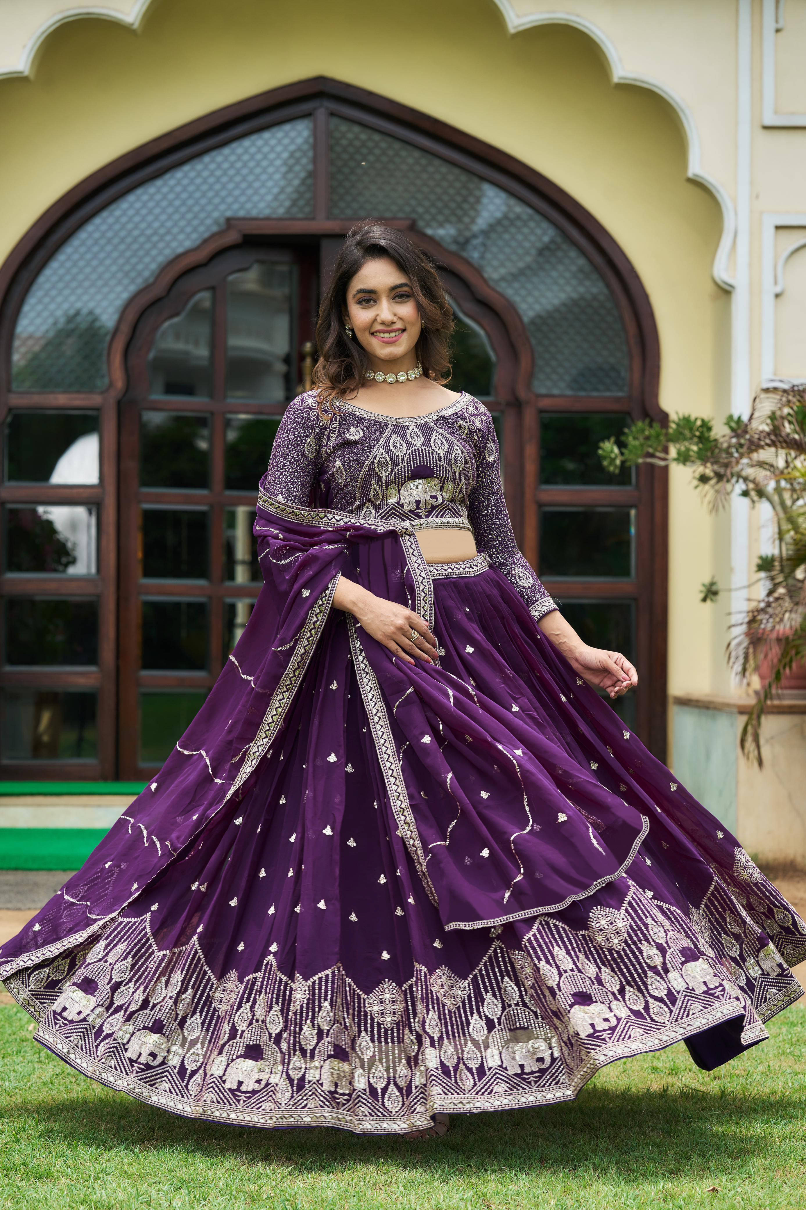     			kedar fab Purple Georgette Circular Semi Stitched Lehenga Single