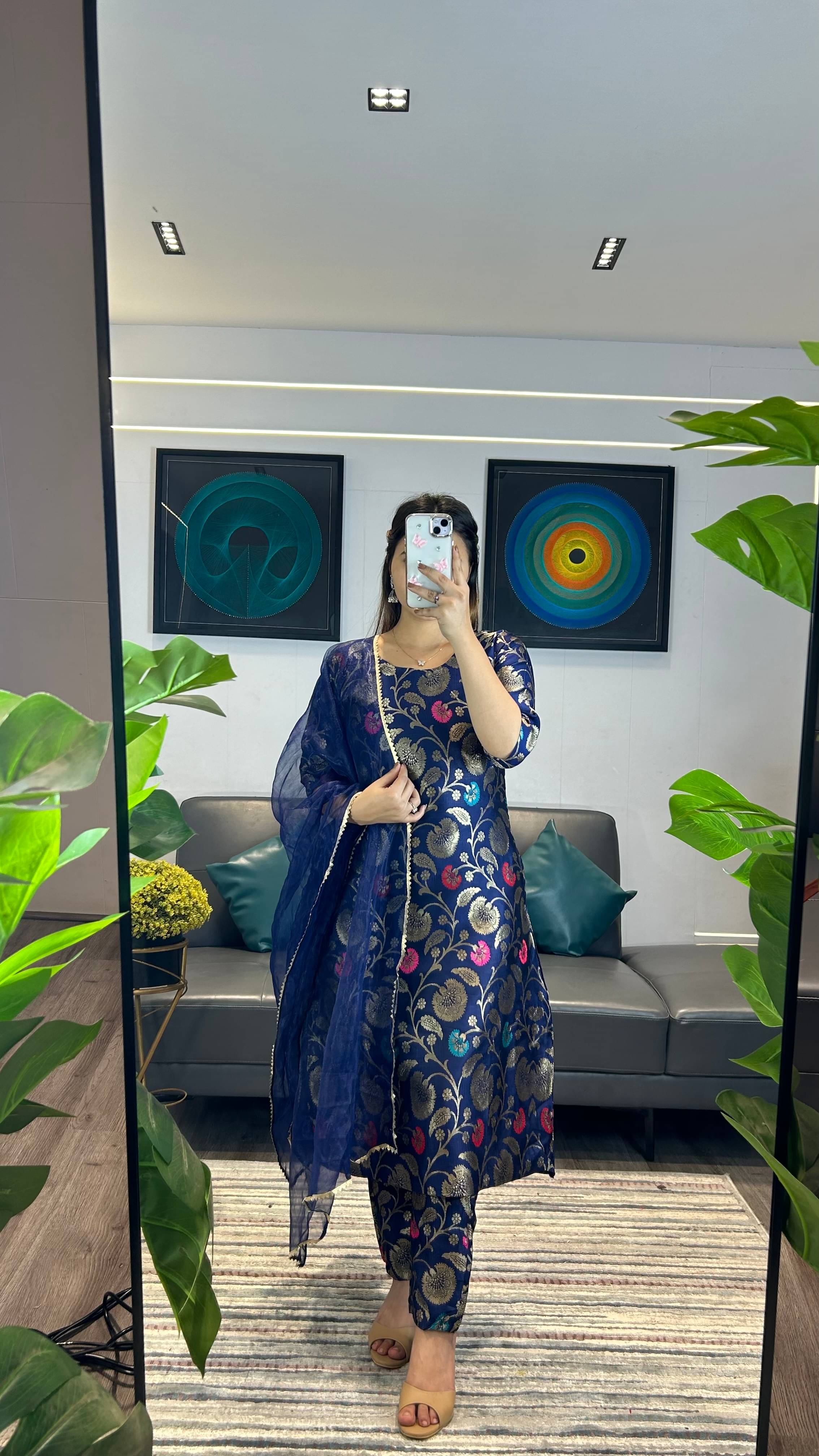     			kedar fab Women Silk Blend Self Design Straight Kurti With Pants ( Blue )