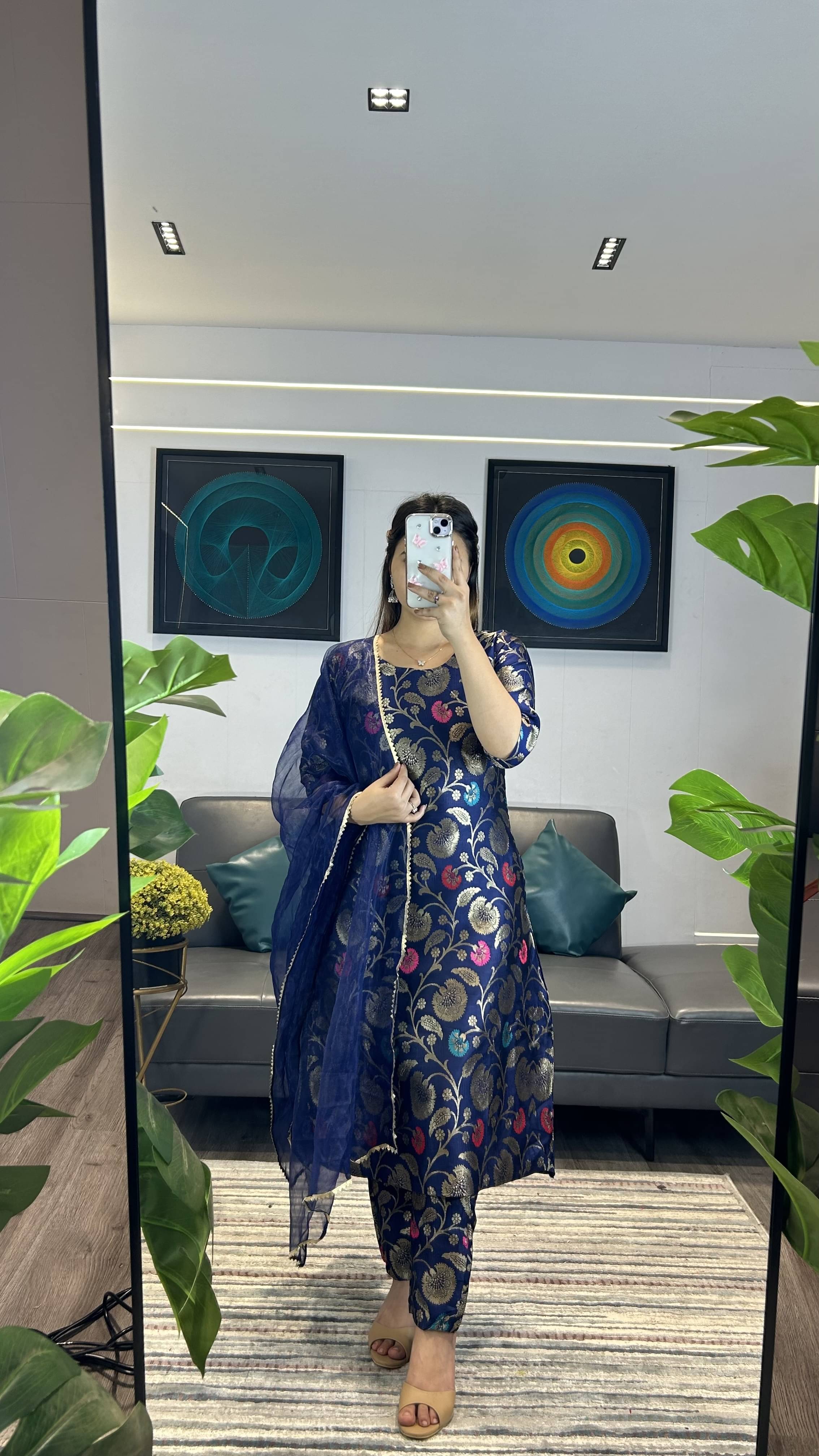 kedar fab Women Silk Blend Printed Straight Kurti With Pants ( Blue ) kedar fab Women Silk Blend Printed Straight Kurti With Pants ( Blue )