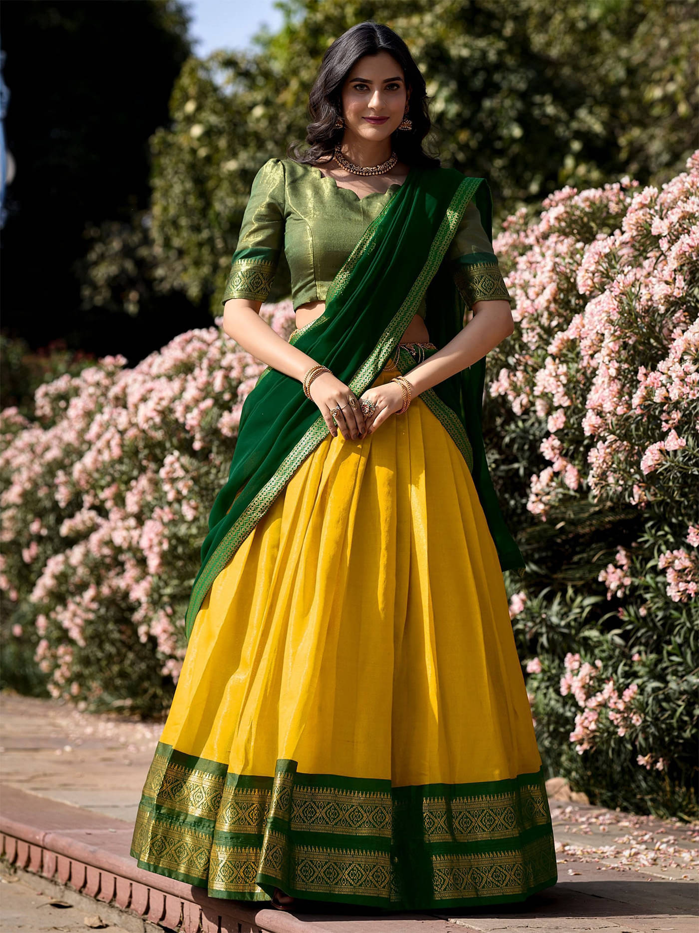 kedar fab Yellow Kanchipuram Circular Semi Stitched Lehenga Single kedar fab Yellow Kanchipuram Circular Semi Stitched Lehenga Single