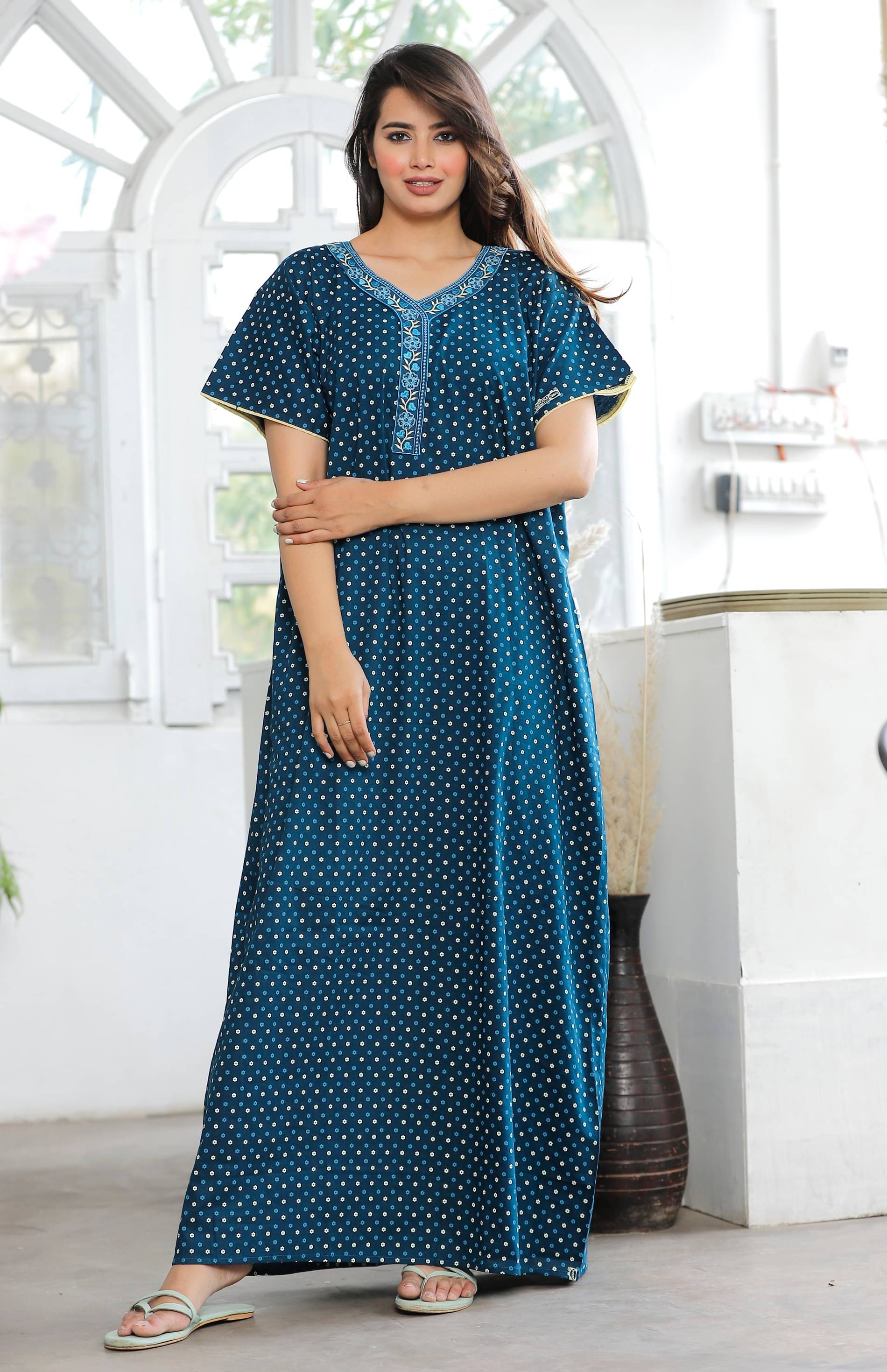     			wishtara Turquoise Cotton Women's Nightwear Nighty & Night Gowns ( Pack of 1 )