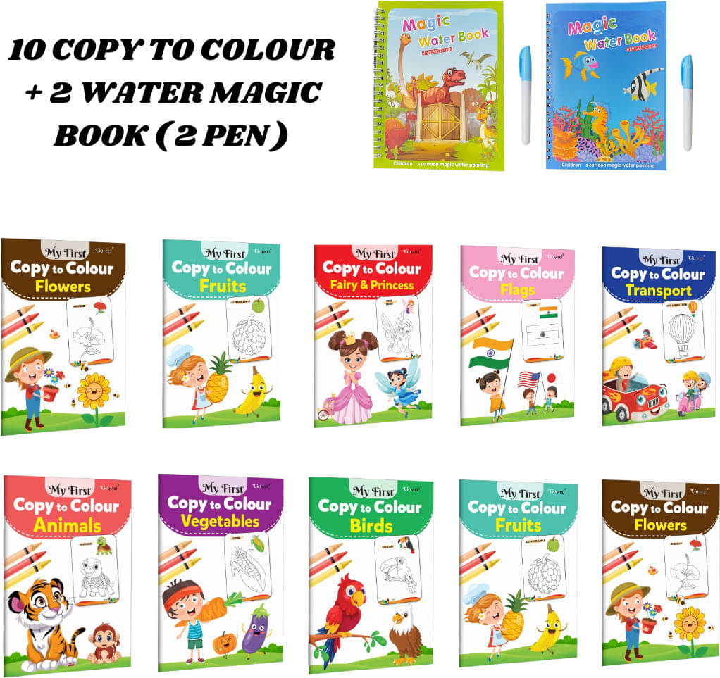     			10 Copy to Colour Books for Kids | Covers 10+ Topics | Includes 2 Water Magic Books with 1 Pen Each