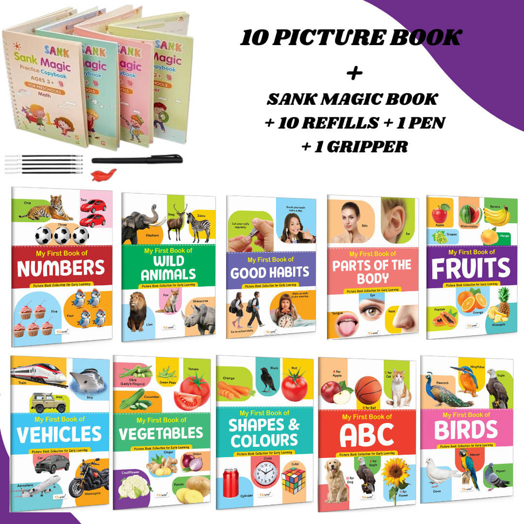 10 Slim Picture Books (Body, Vehicles, Shapes, Animals & More) | Sank Book with Pen & Gripper     			10 Slim Picture Books (Body, Vehicles, Shapes, Animals & More) | Sank Book with Pen & Gripper