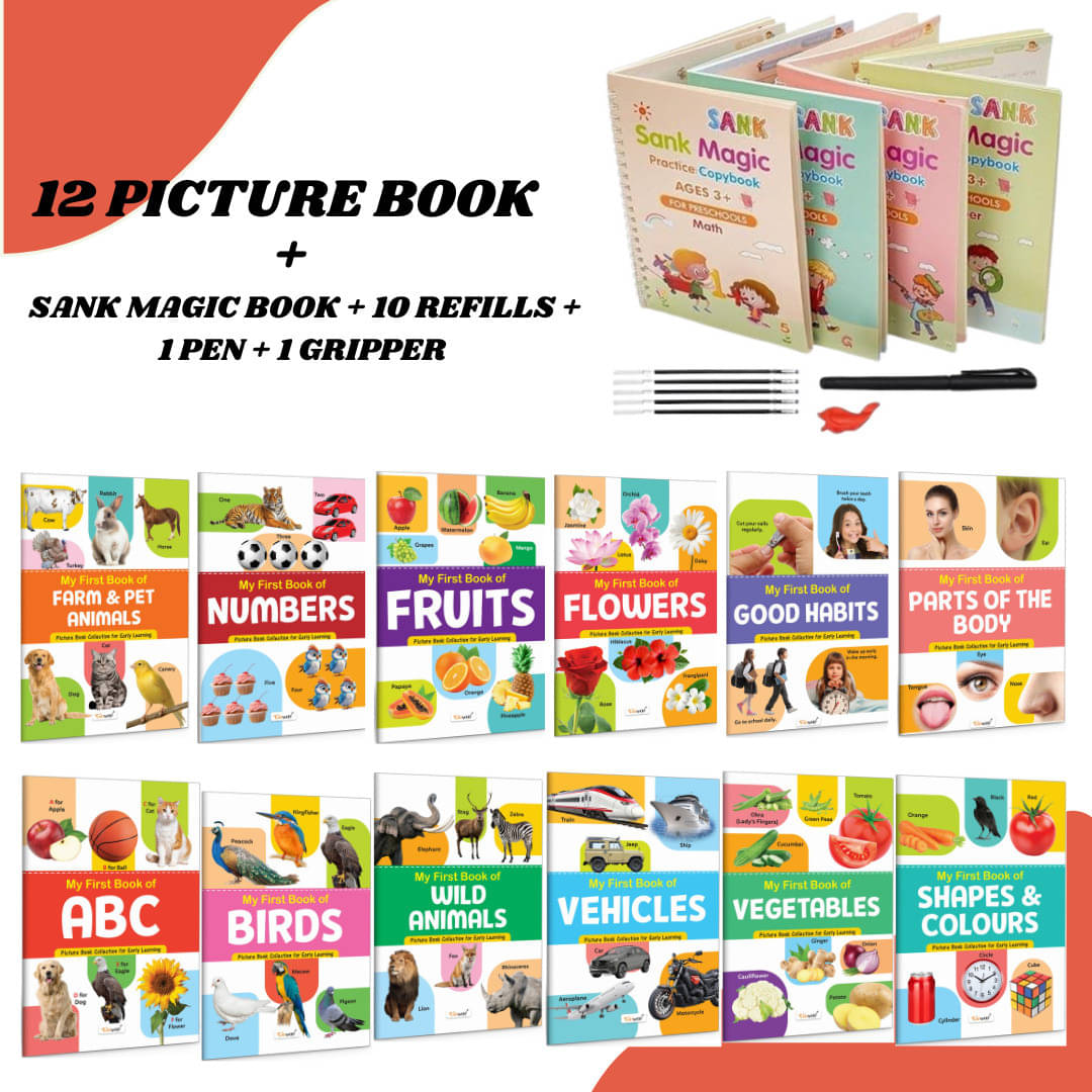 "12 Slim Picture Books (Flowers, Animals, ABC, Numbers & More) | Sank Book with Pen & Refills "12 Slim Picture Books (Flowers, Animals, ABC, Numbers & More) | Sank Book with Pen & Refills