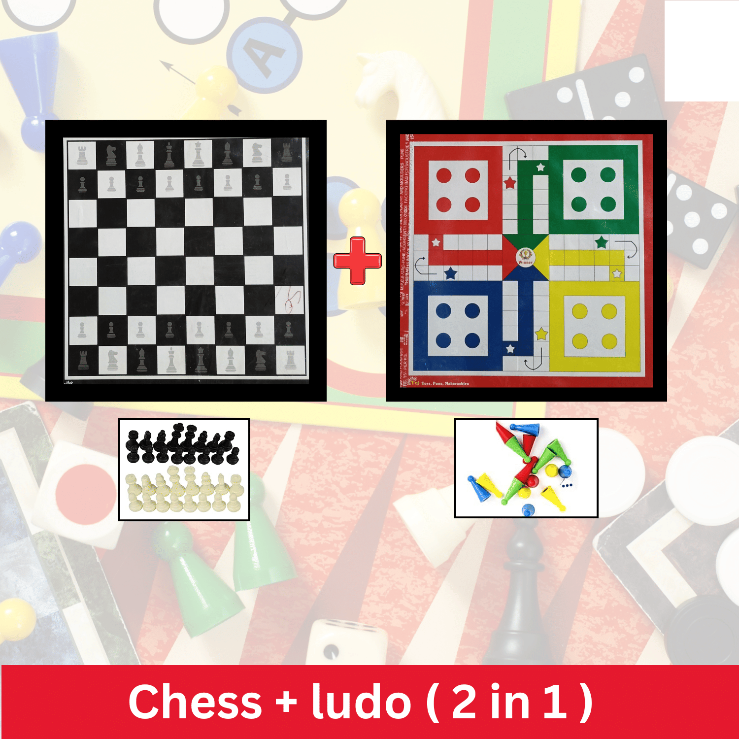     			2-in-1 Ludo Chess Board Gift Game Set for Kids & Adult Family Fun and Travel Board Game Accessories Gift for Kids Birthday Party