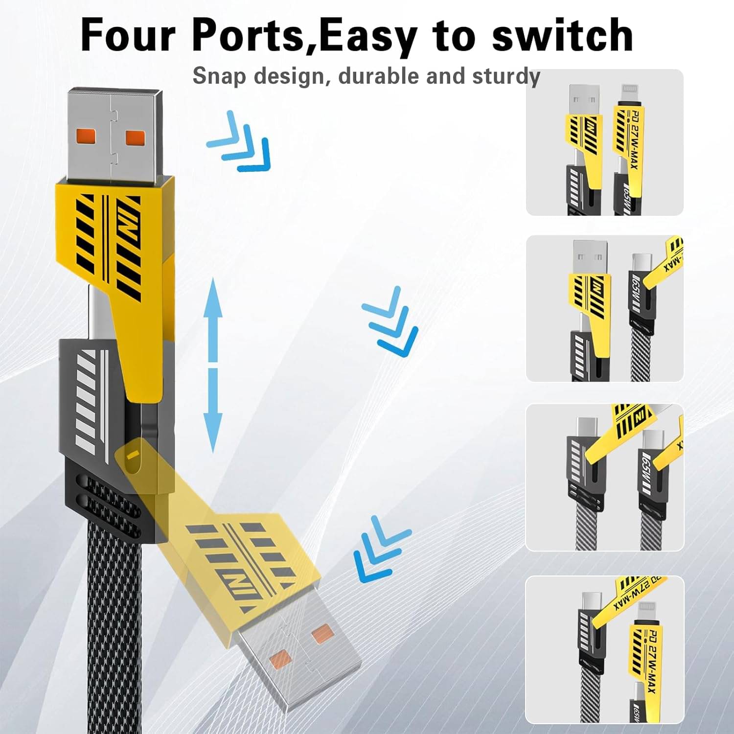     			4 in 1 Fast Charging Cable, Transferring Data, Braided Cable 65W, USB C USB A and IP, Multiple Charging Cable