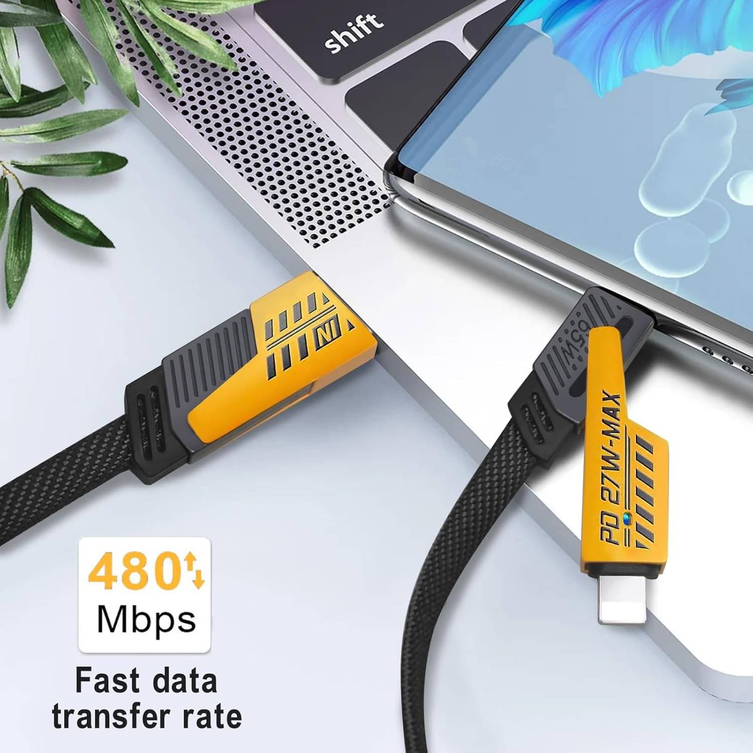    			4-in-1 USB C Cable 60W 5FT Lightning Cable Fast Charging [480Mbps Data Sync] Flat Nylon Braided Charger Cord Combo with Lightning/USB C/USB A Port