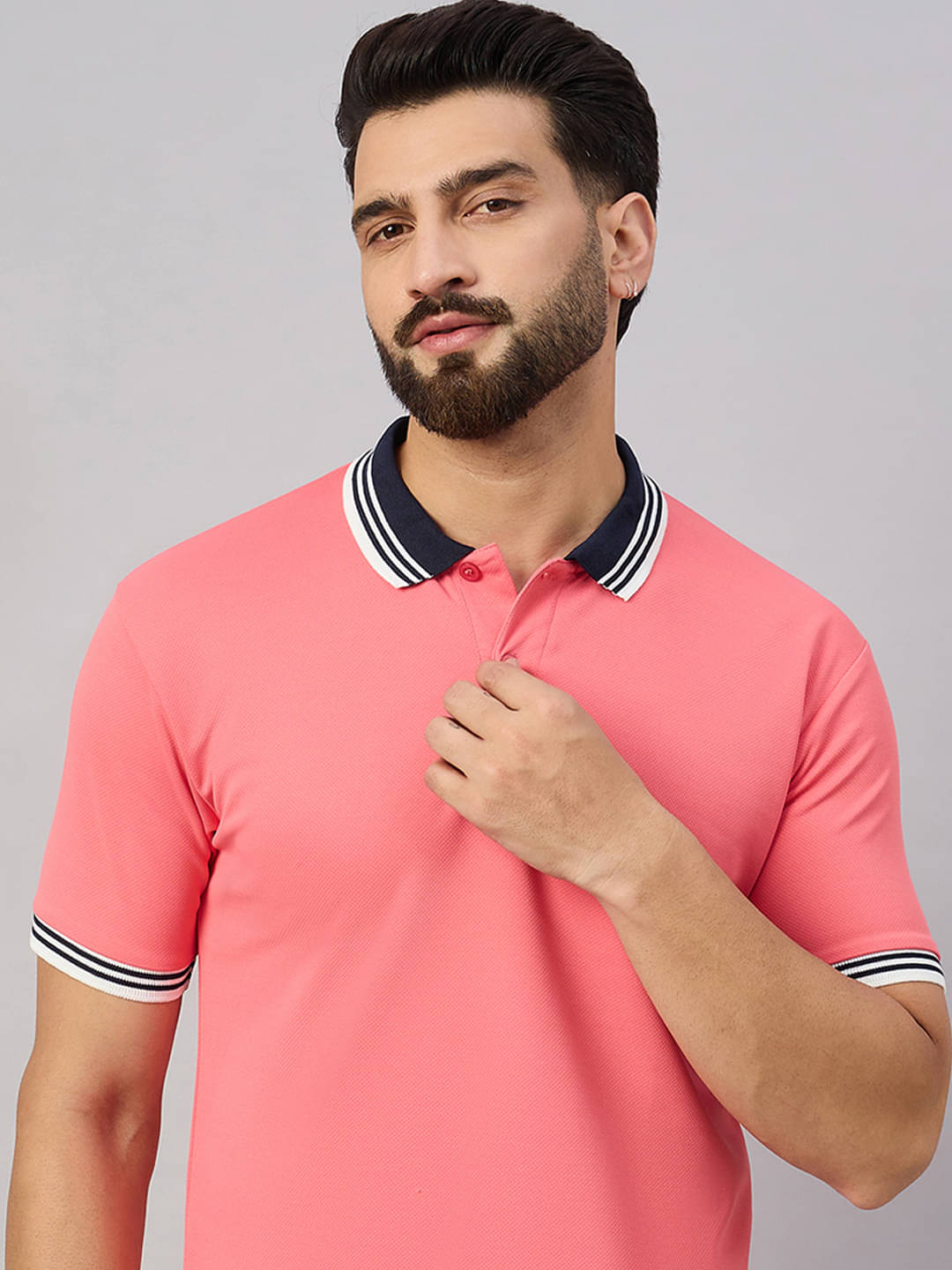     			AIN6 Men Cotton Blend Regular Fit Solid Polo T Shirt ( Coral )