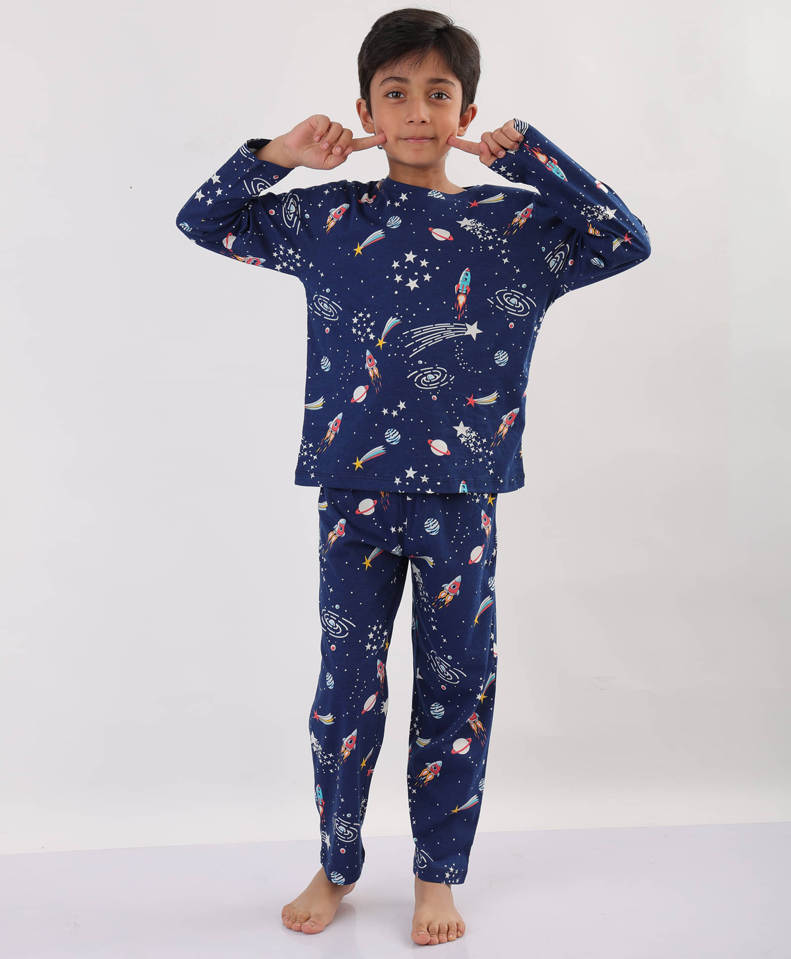     			ANTHRILO Pack of 1 Baby Boys 100% Cotton Nightsuit Set ( Blue )