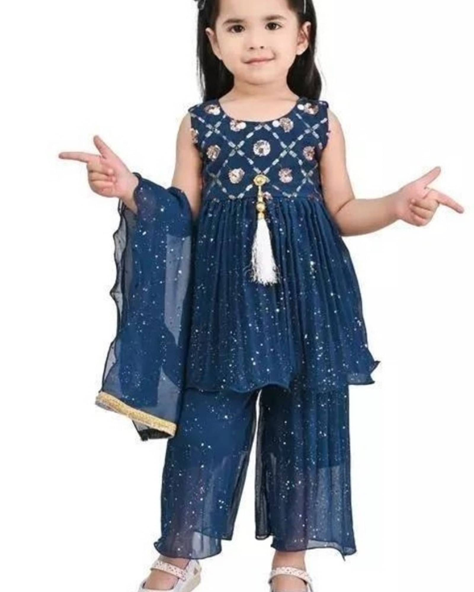     			APNA COLLECTION Baby Girls Chiffon Suit Set ( Pack of 1 , Blue )