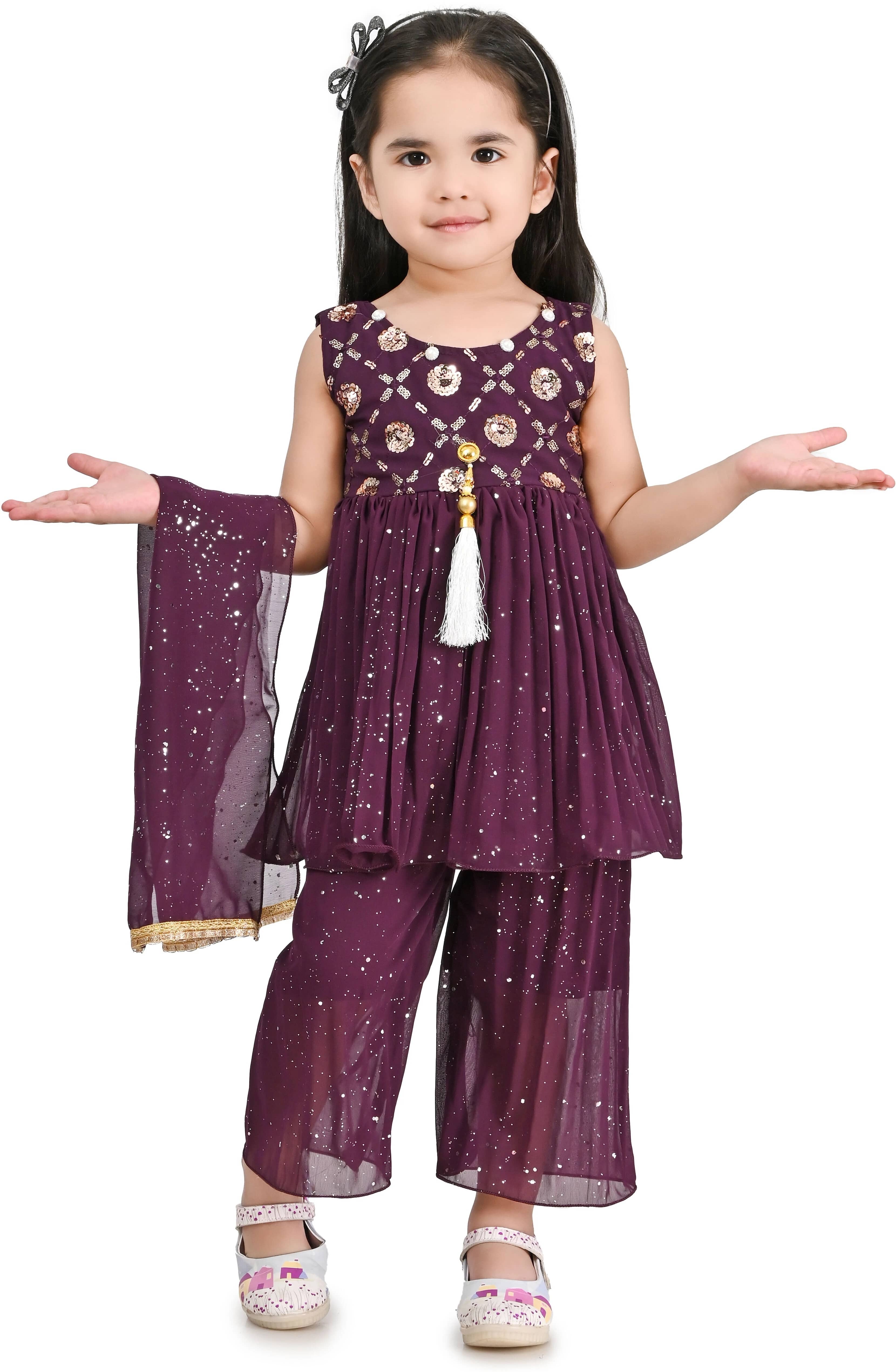 APNA COLLECTION Baby Girls Chiffon Suit Set ( Pack of 1 , Purple )