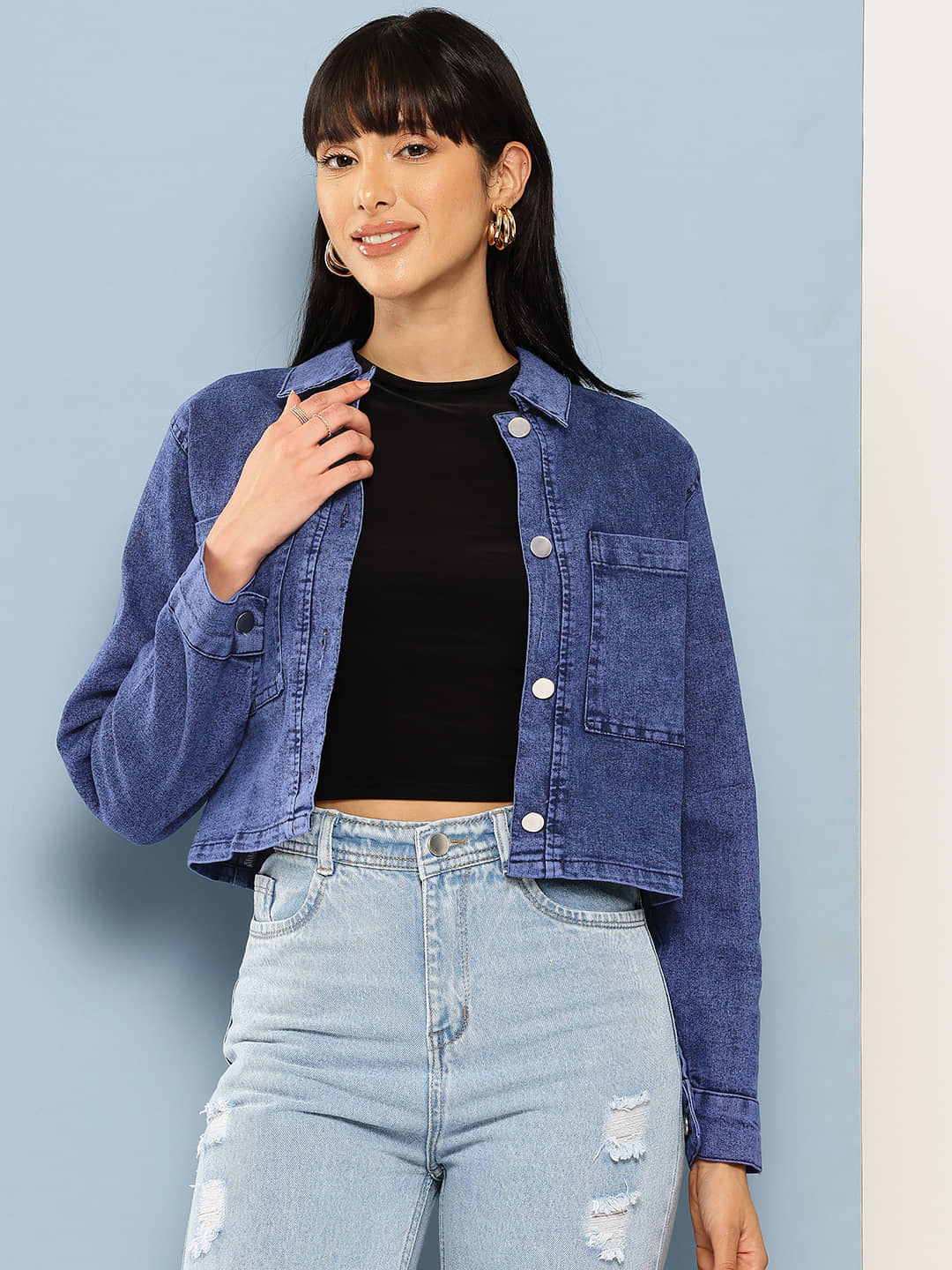 Aarika Women Denim Jacket ( Navy Blue ) - Jackets & Coats | Buy online on ZillyBuy