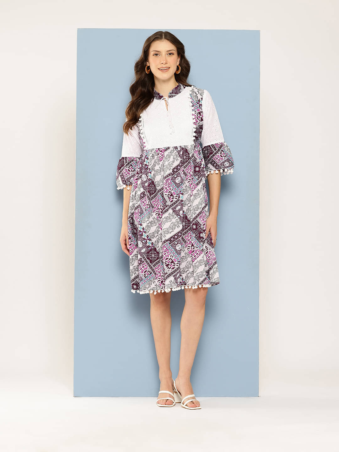     			Aarika Women Polyester Printed Fit & Flare Dress ( Wine )