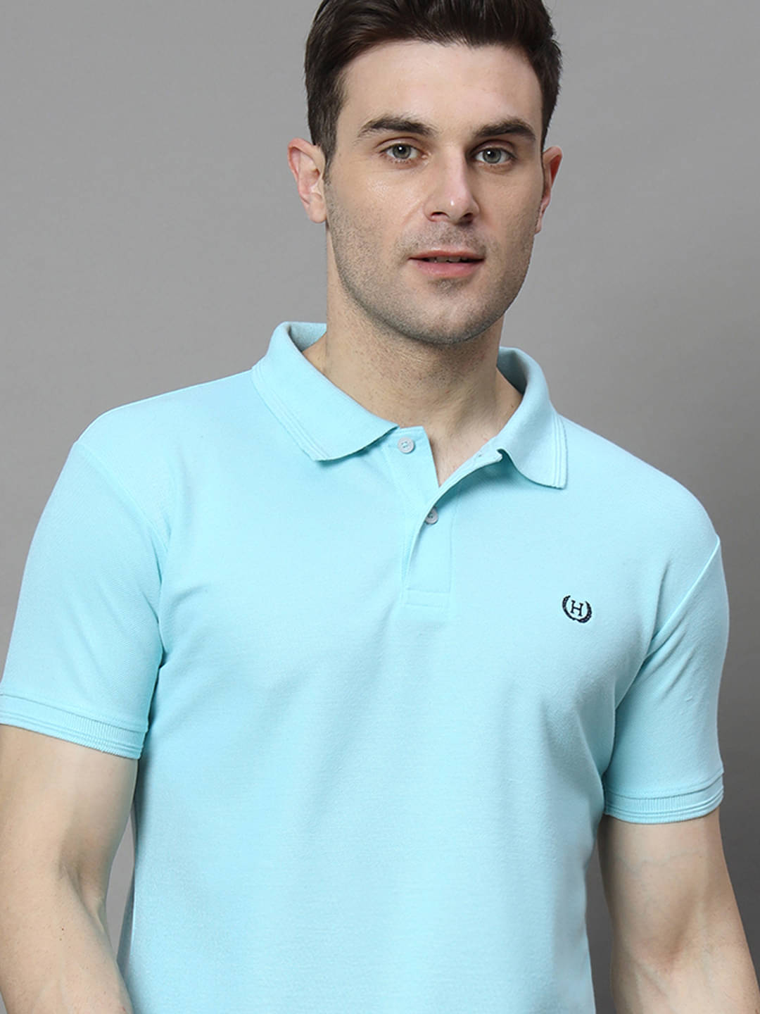 COCOSOUL Men Cotton Blend Regular Fit Solid Polo T Shirt ( Aqua ) COCOSOUL Men Cotton Blend Regular Fit Solid Polo T Shirt ( Aqua )