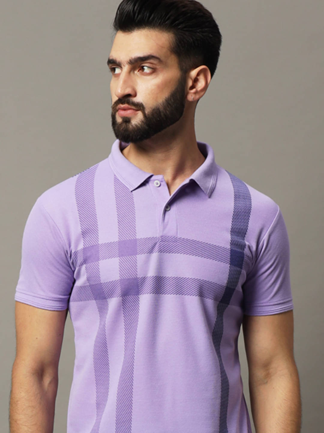 COCOSOUL Men Cotton Blend Regular Fit Checks Polo T Shirt ( Lavender ) COCOSOUL Men Cotton Blend Regular Fit Checks Polo T Shirt ( Lavender )