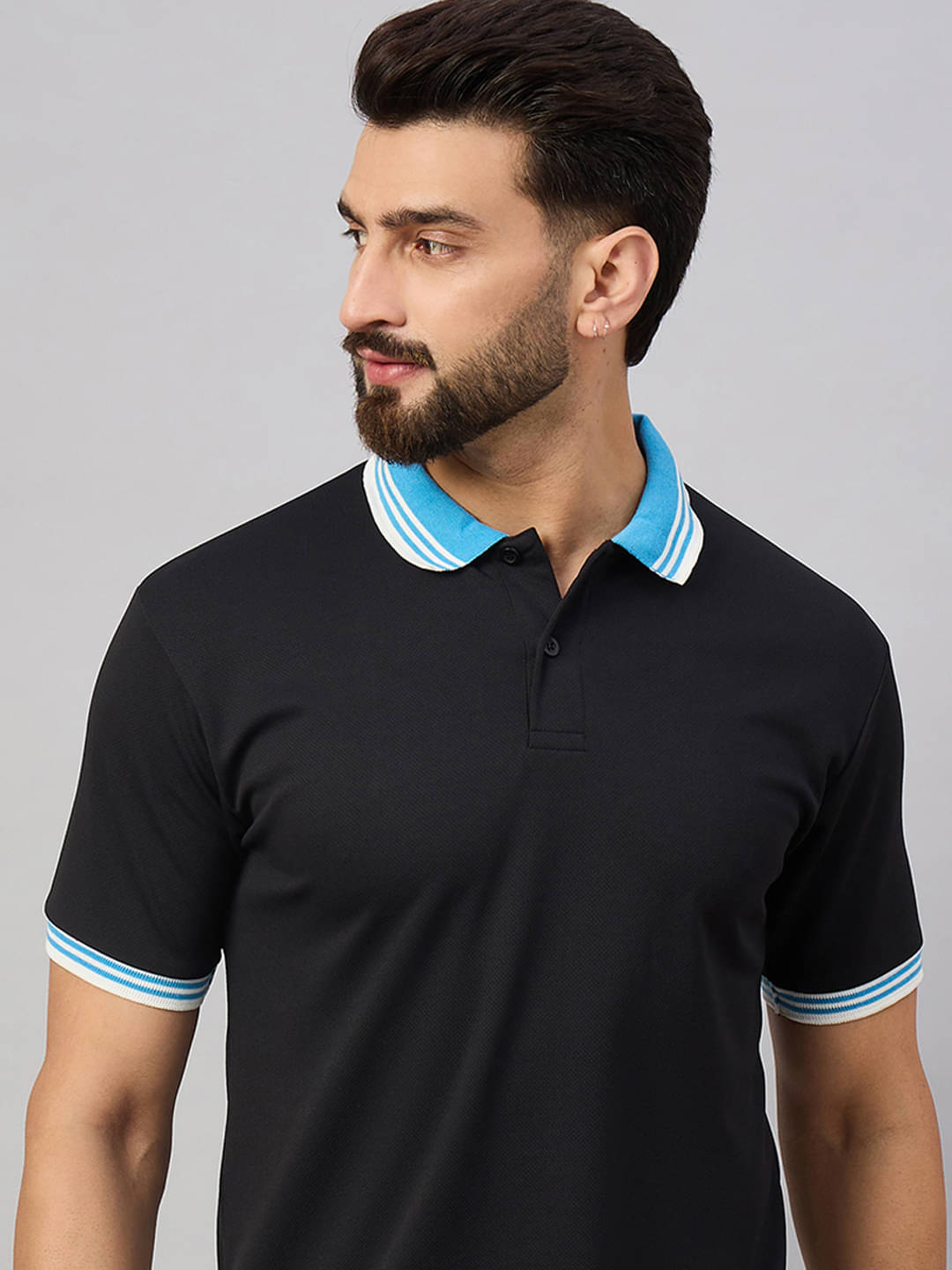 COCOSOUL Men Cotton Blend Regular Fit Solid Polo T Shirt ( Black )     			COCOSOUL Men Cotton Blend Regular Fit Solid Polo T Shirt ( Black )