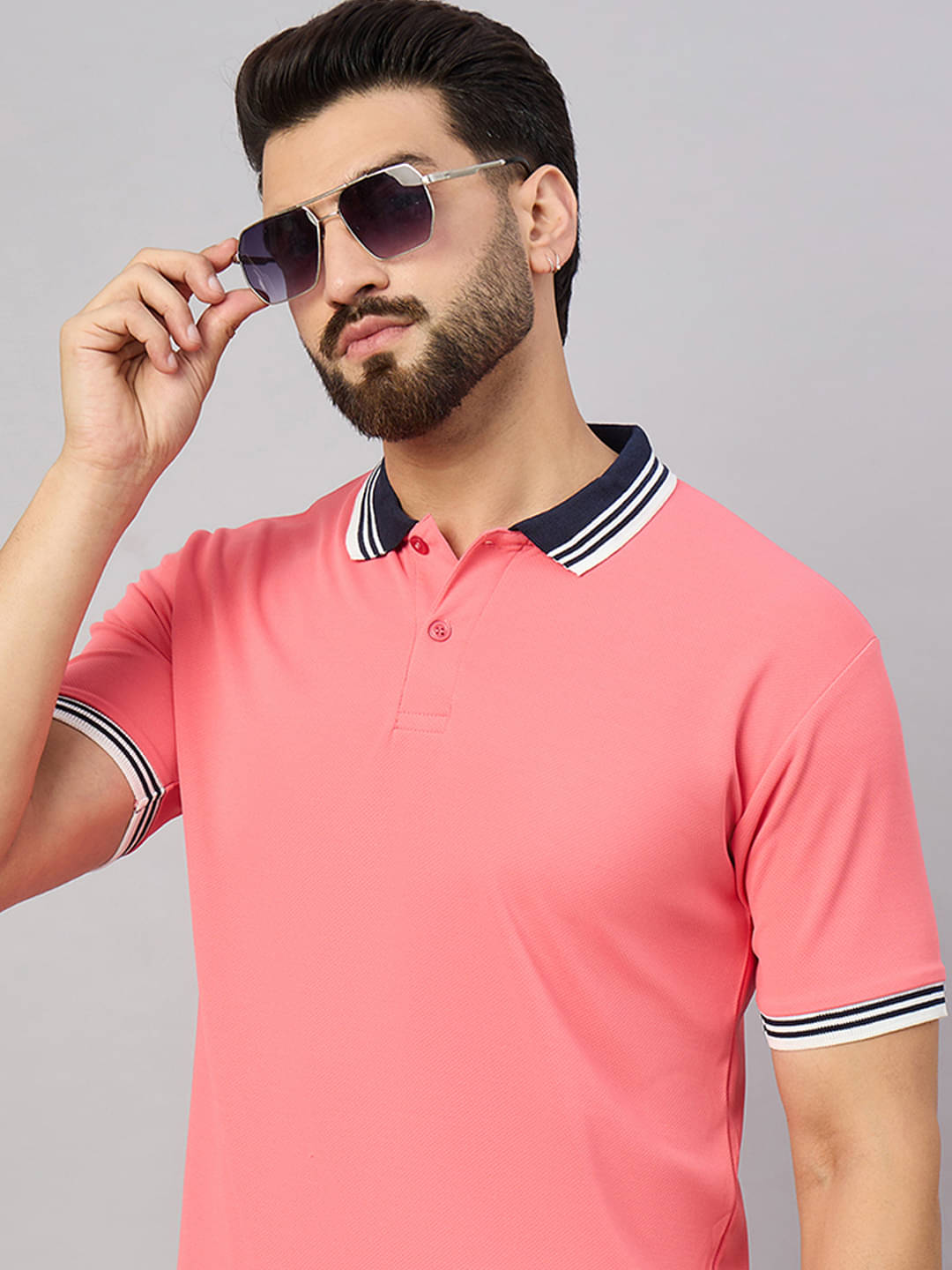 COCOSOUL Men Cotton Blend Regular Fit Solid Polo T Shirt ( Coral ) COCOSOUL Men Cotton Blend Regular Fit Solid Polo T Shirt ( Coral )