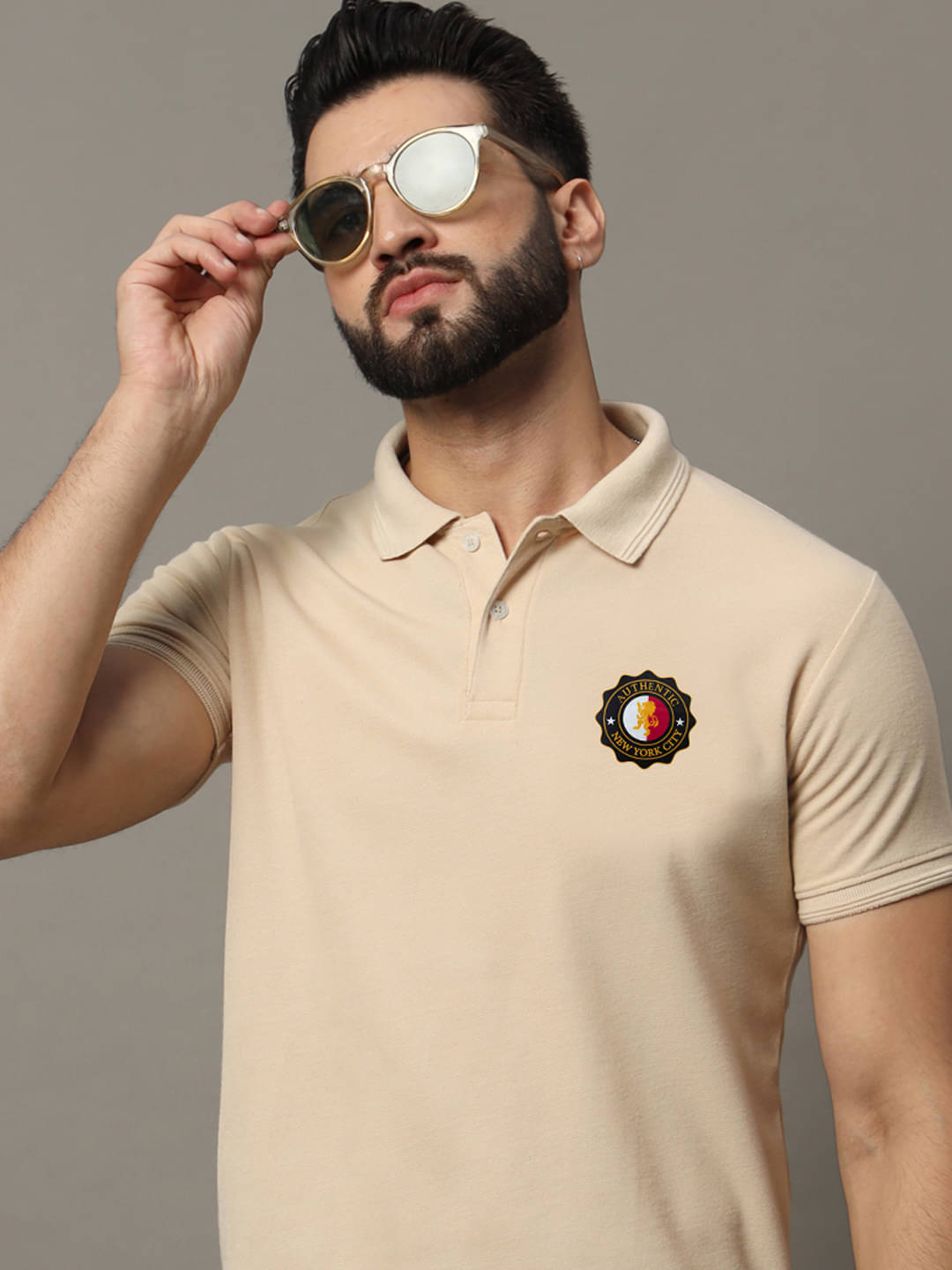     			COCOSOUL Men Cotton Blend Regular Fit Solid Polo T Shirt ( Beige )
