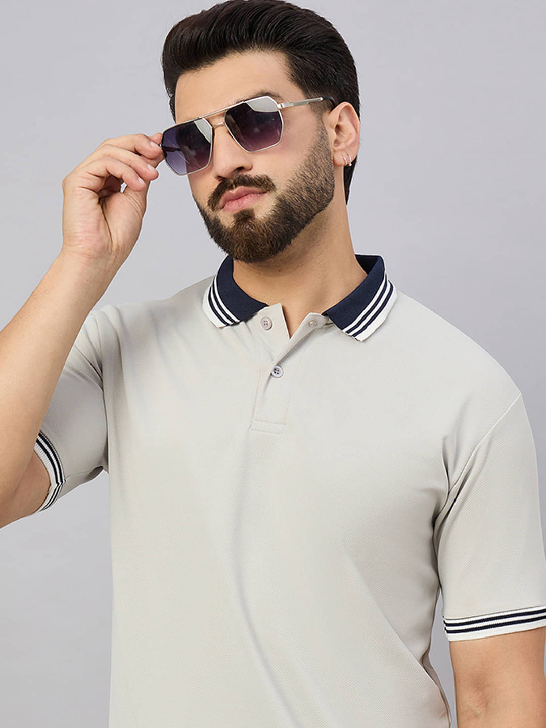     			COCOSOUL Men Cotton Blend Regular Fit Solid Polo T Shirt ( Grey )