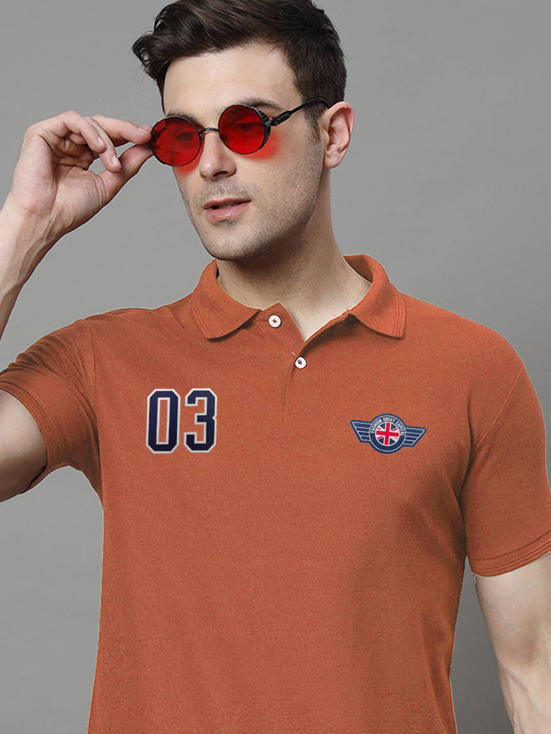 COCOSOUL Men Cotton Blend Regular Fit Solid Polo T Shirt ( Rust )     			COCOSOUL Men Cotton Blend Regular Fit Solid Polo T Shirt ( Rust )