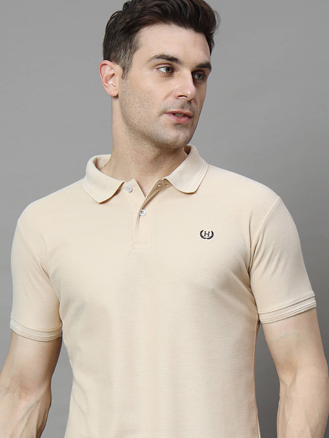     			COCOSOUL Men Cotton Blend Regular Fit Solid Polo T Shirt ( Beige )