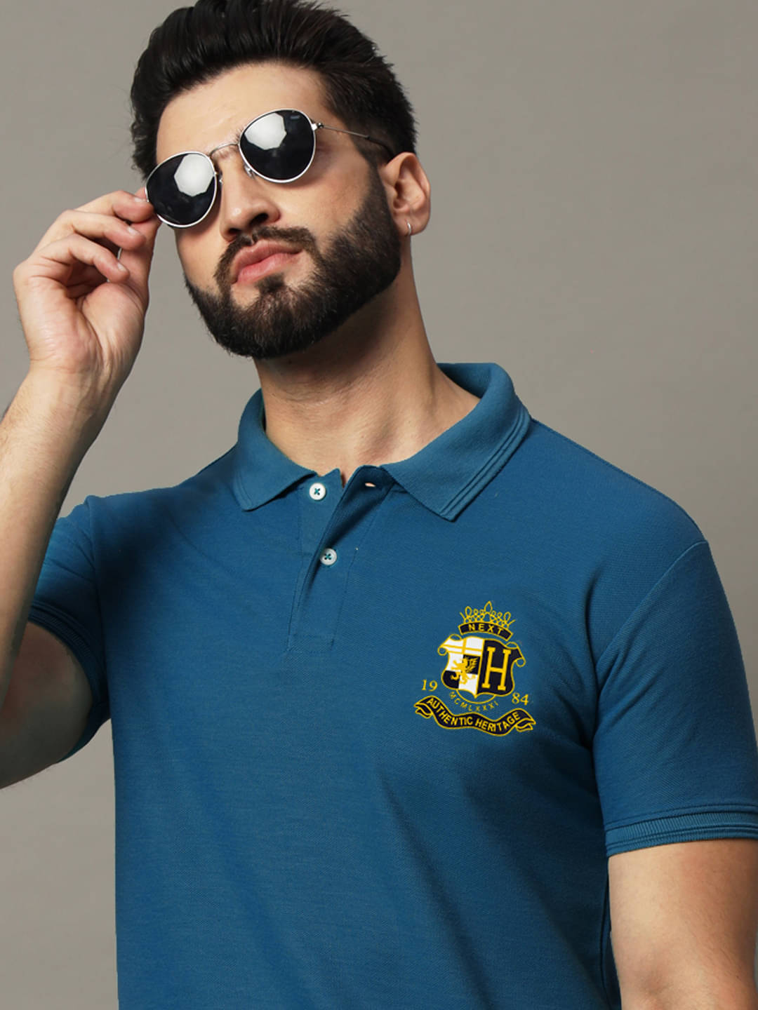     			COCOSOUL Men Cotton Blend Regular Fit Printed Polo T Shirt ( Teal Blue )