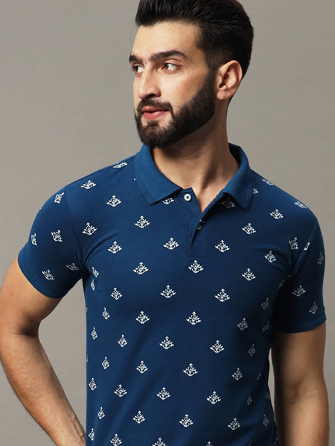 COCOSOUL Men Cotton Blend Regular Fit Printed Polo T Shirt ( Navy Blue ) COCOSOUL Men Cotton Blend Regular Fit Printed Polo T Shirt ( Navy Blue )