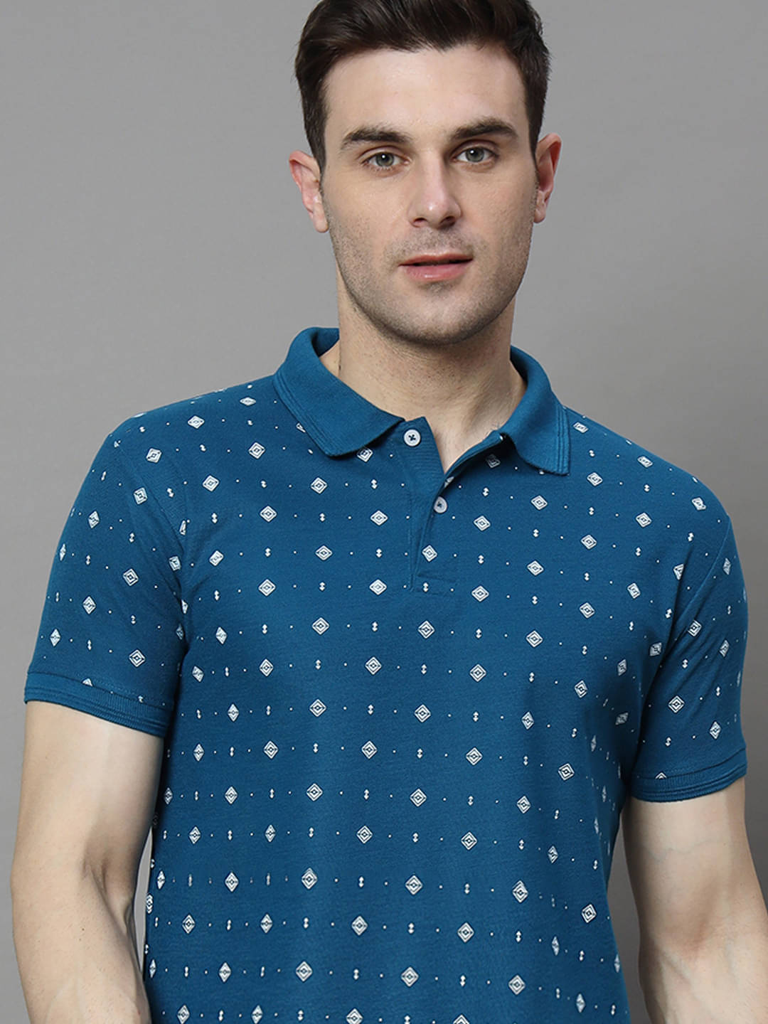 COCOSOUL Men Cotton Blend Regular Fit Printed Polo T Shirt ( Teal Blue ) COCOSOUL Men Cotton Blend Regular Fit Printed Polo T Shirt ( Teal Blue )