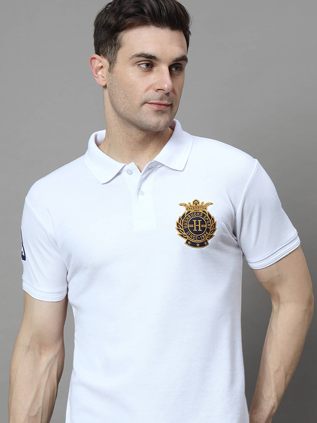     			COCOSOUL Men Cotton Blend Regular Fit Embroidered Polo T Shirt ( White )