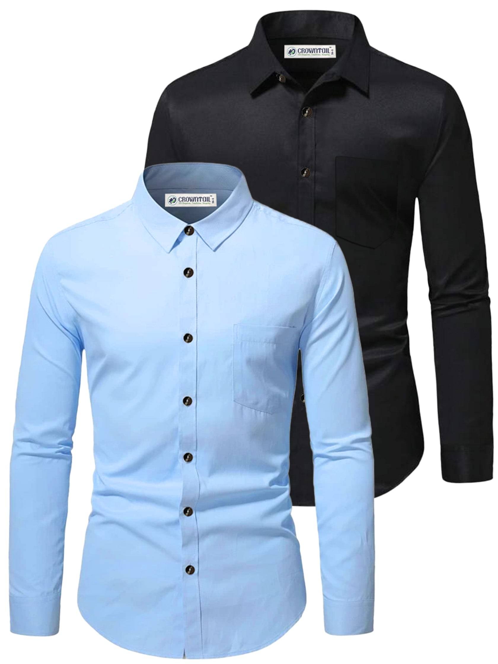 CROWNTAIL Cotton Blend Slim Fit Solids Full Sleeves Men's Casual Shirt - Aqua Blue ( Pack of 2 )     			CROWNTAIL Cotton Blend Slim Fit Solids Full Sleeves Men's Casual Shirt - Aqua Blue ( Pack of 2 )