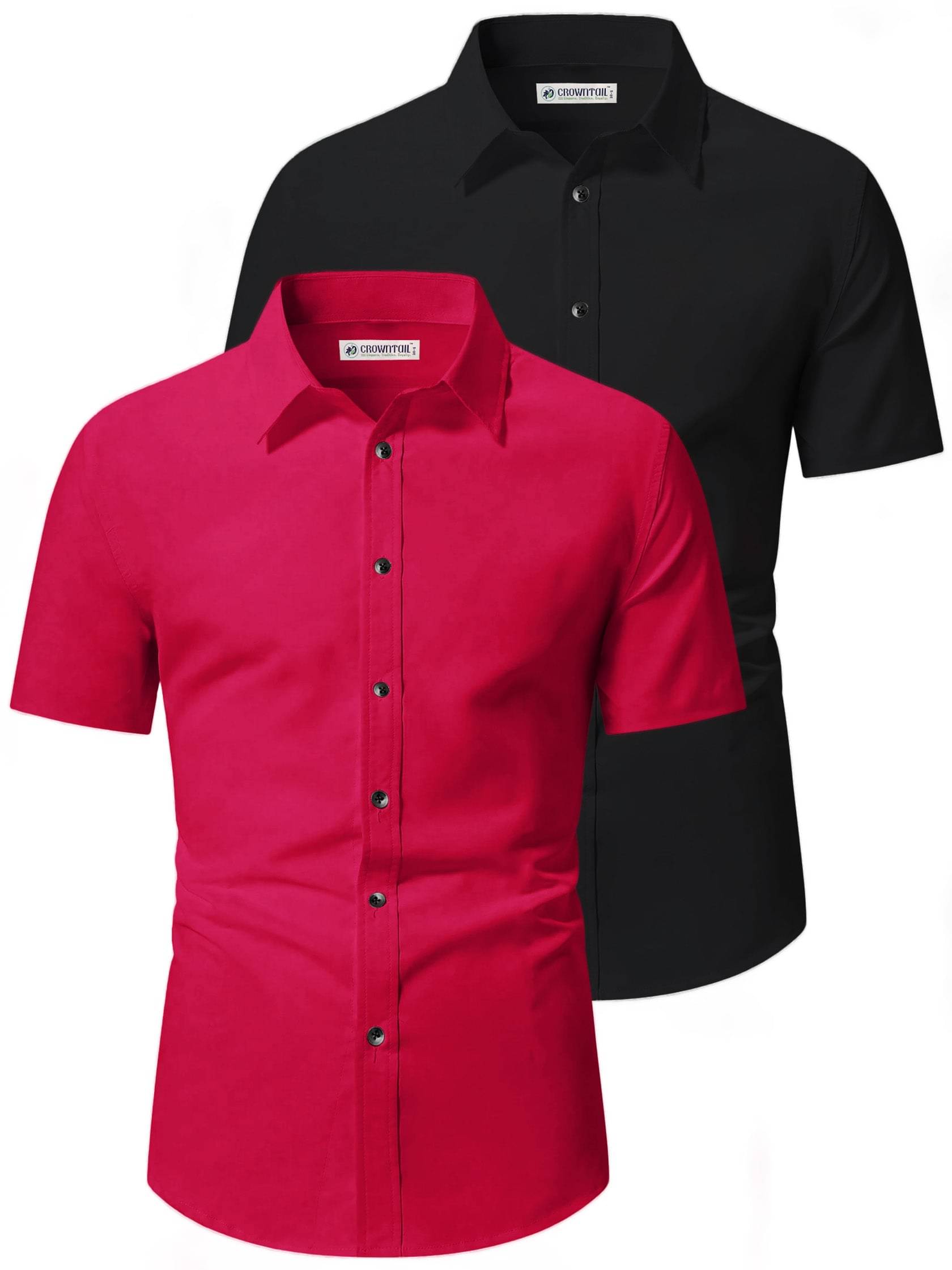 CROWNTAIL Cotton Blend Slim Fit Solids Half Sleeves Men's Casual Shirt - Red ( Pack of 2 ) CROWNTAIL Cotton Blend Slim Fit Solids Half Sleeves Men's Casual Shirt - Red ( Pack of 2 )