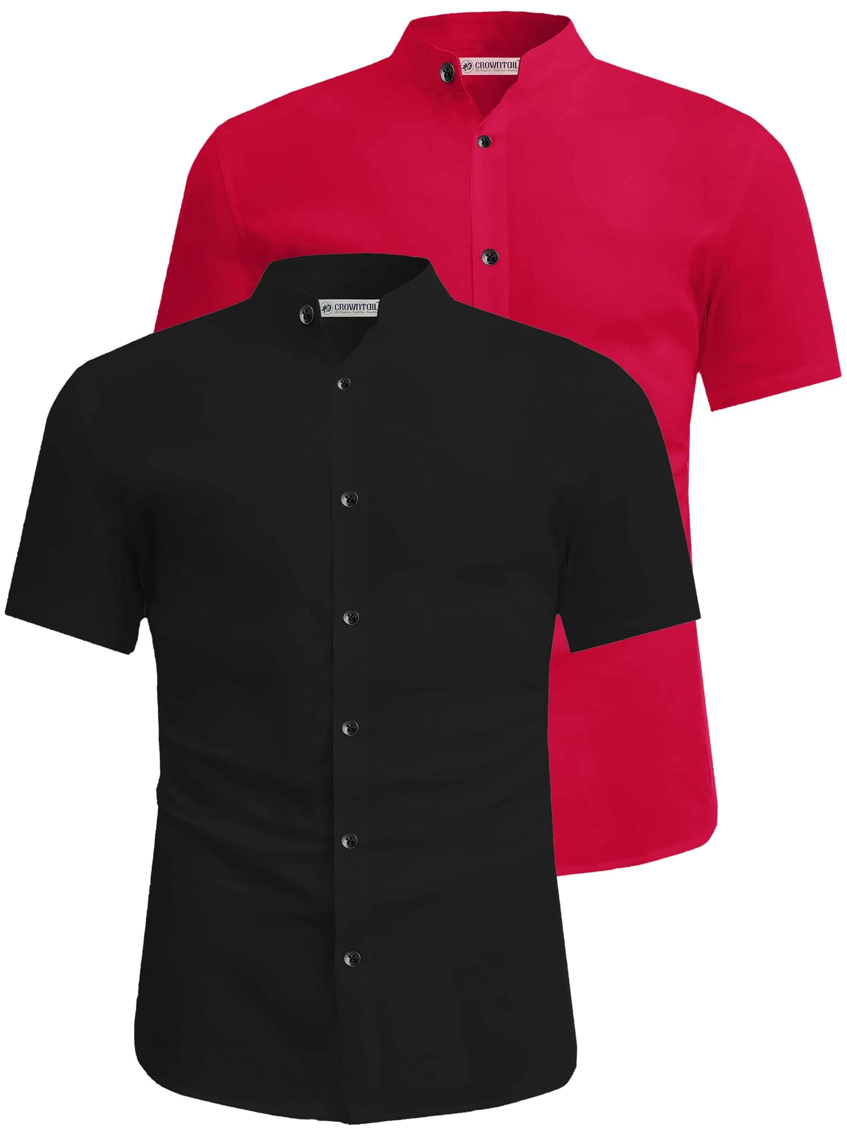    			CROWNTAIL Cotton Blend Slim Fit Solids Half Sleeves Men's Casual Shirt - Red ( Pack of 2 )
