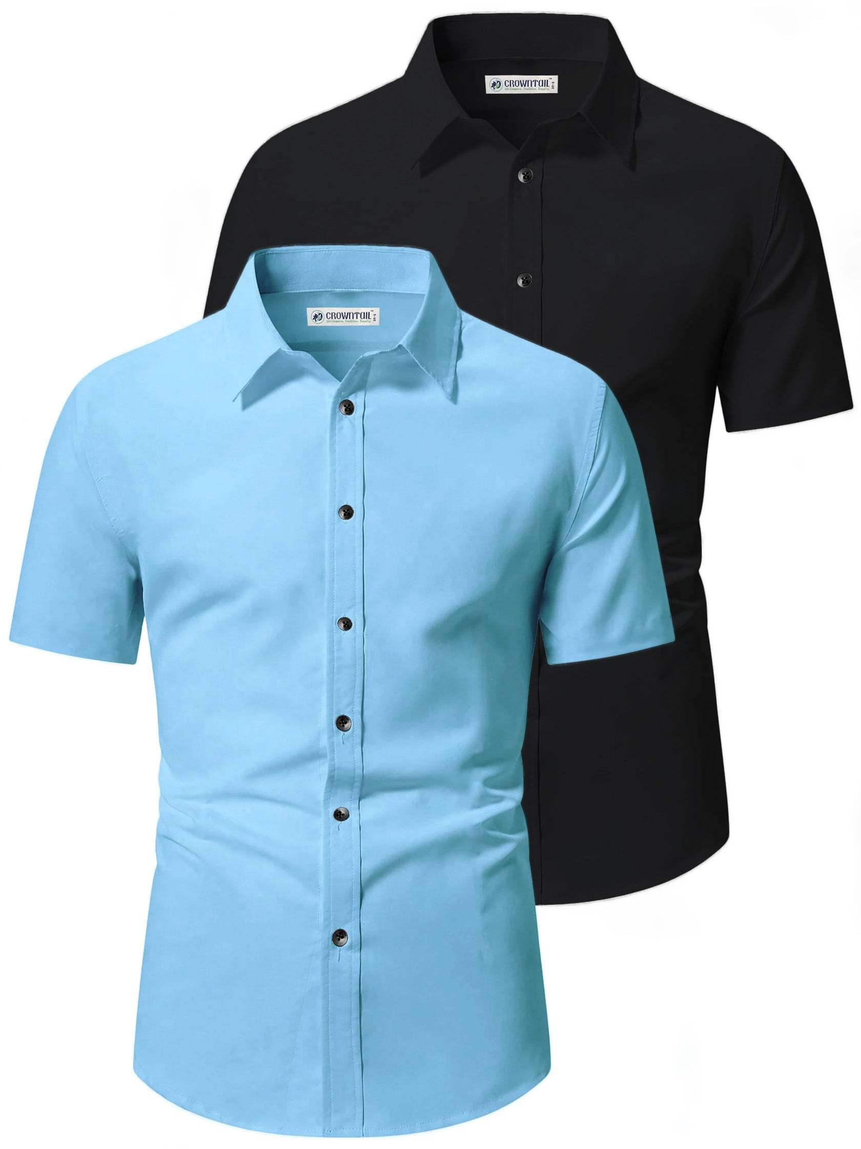 CROWNTAIL Cotton Blend Slim Fit Solids Half Sleeves Men's Casual Shirt - Light Blue ( Pack of 2 ) CROWNTAIL Cotton Blend Slim Fit Solids Half Sleeves Men's Casual Shirt - Light Blue ( Pack of 2 )