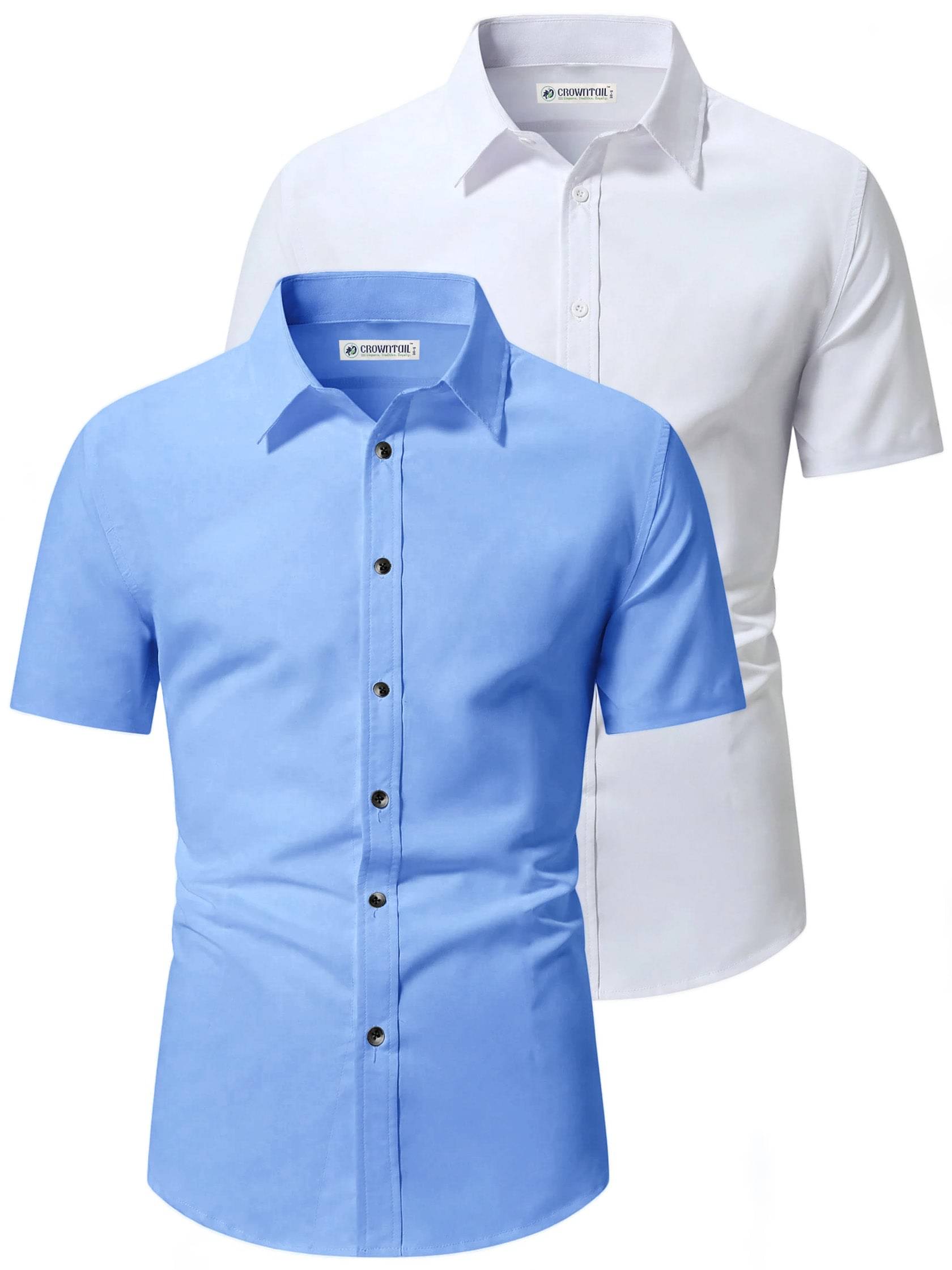 CROWNTAIL Cotton Blend Slim Fit Solids Half Sleeves Men's Casual Shirt - Aqua Blue ( Pack of 2 ) CROWNTAIL Cotton Blend Slim Fit Solids Half Sleeves Men's Casual Shirt - Aqua Blue ( Pack of 2 )