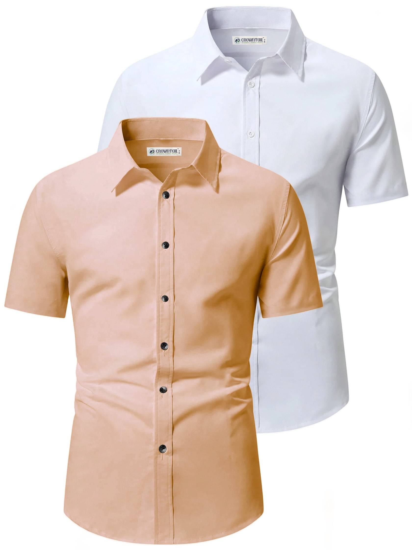     			CROWNTAIL Cotton Blend Slim Fit Solids Half Sleeves Men's Casual Shirt - Orange ( Pack of 2 )
