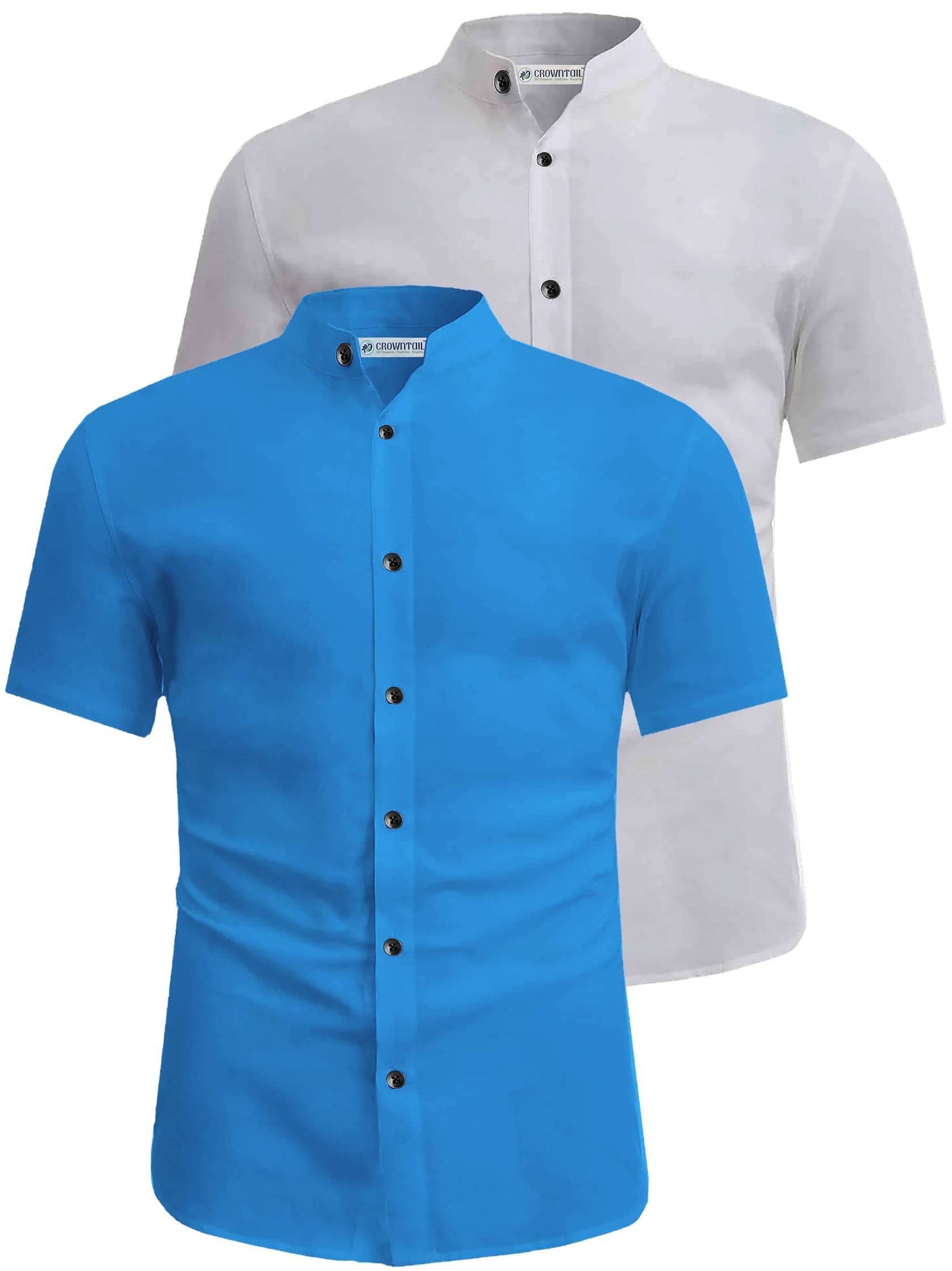     			CROWNTAIL Cotton Blend Slim Fit Solids Half Sleeves Men's Casual Shirt - Turquoise ( Pack of 2 )