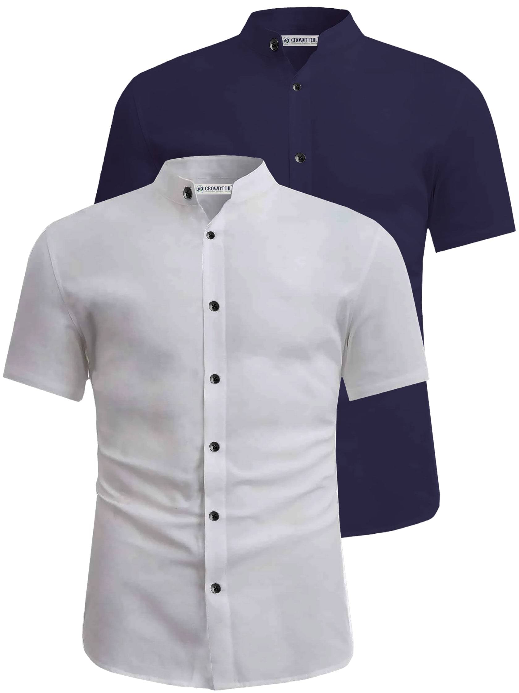     			CROWNTAIL Cotton Blend Slim Fit Solids Half Sleeves Men's Casual Shirt - Navy Blue ( Pack of 2 )