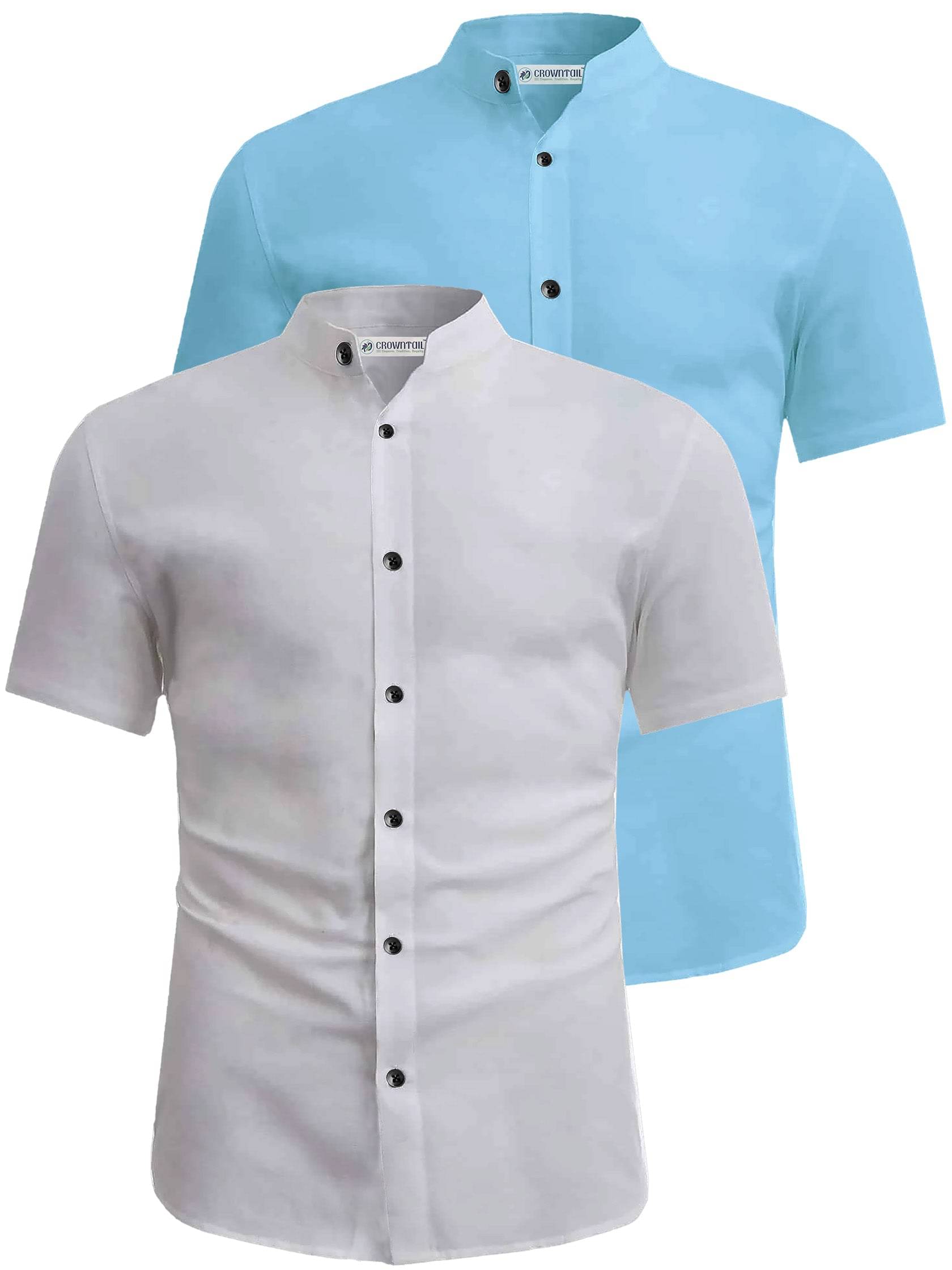     			CROWNTAIL Cotton Blend Slim Fit Solids Half Sleeves Men's Casual Shirt - Light Blue ( Pack of 2 )